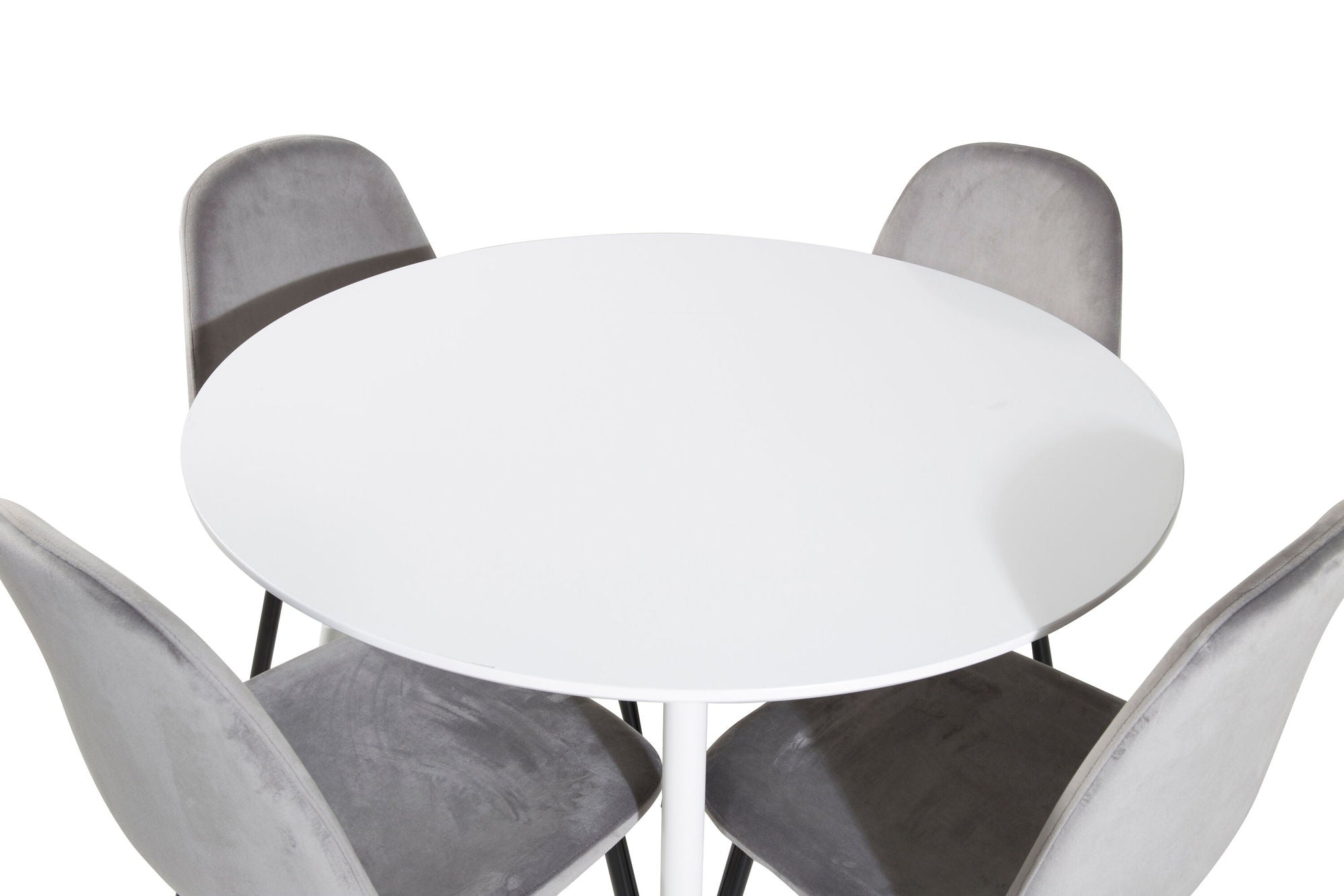 Venture Home Plaza rund bord 100 cm - White top / White Legs+Polar Spisebordsstol - Black legs / Light Grey Velvet (ersätter 19902-885)_4