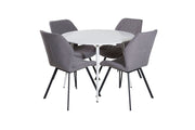 Venture Home Plaza rund bord 100 cm - White top / White Legs+Gemma Spisebordsstol - Black Legs - Grey Fabric_4