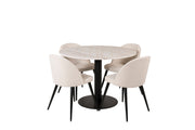 Venture Home Estelle runt Matbord - Svart / Vit marmor - ø106*H75+Velvet Spisebordsstol - Bla