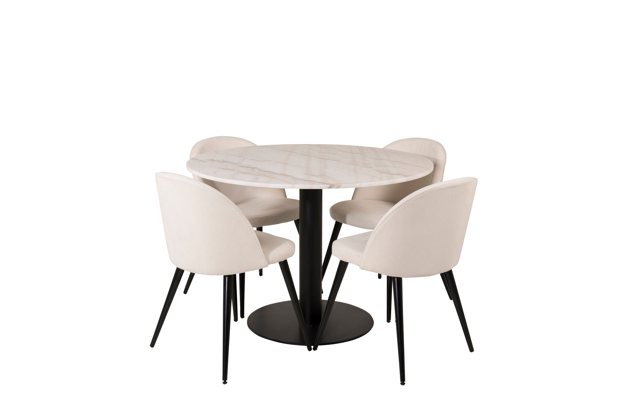 Venture Home Estelle runt Matbord - Svart / Vit marmor - ø106*H75+Velvet Spisebordsstol - Bla