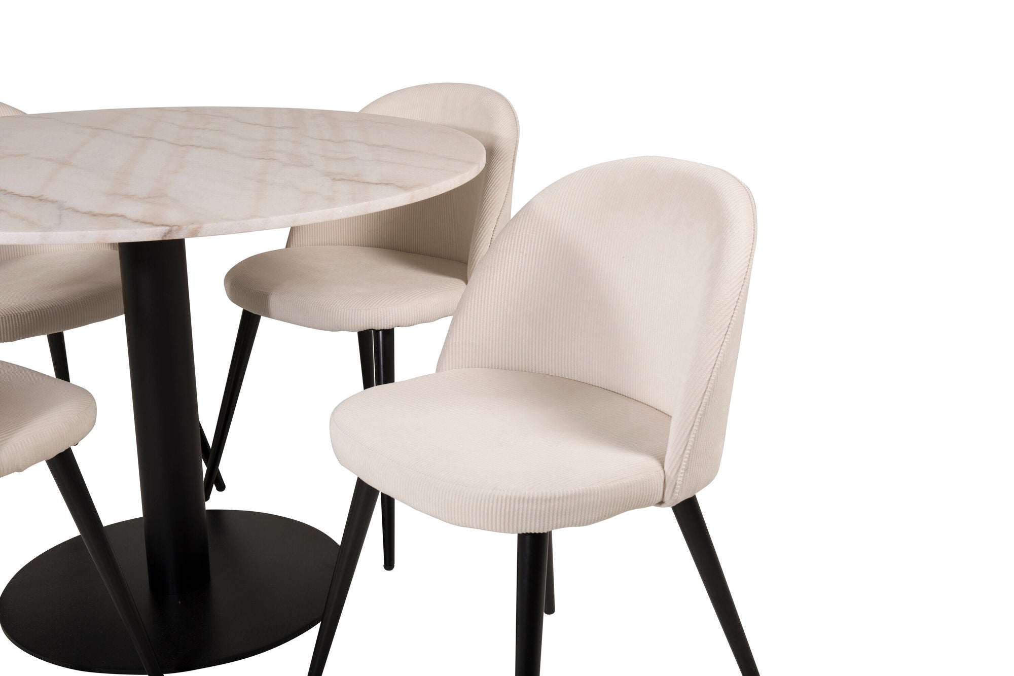 Venture Home Estelle runt Matbord - Svart / Vit marmor - ø106*H75+Velvet Spisebordsstol - Bla