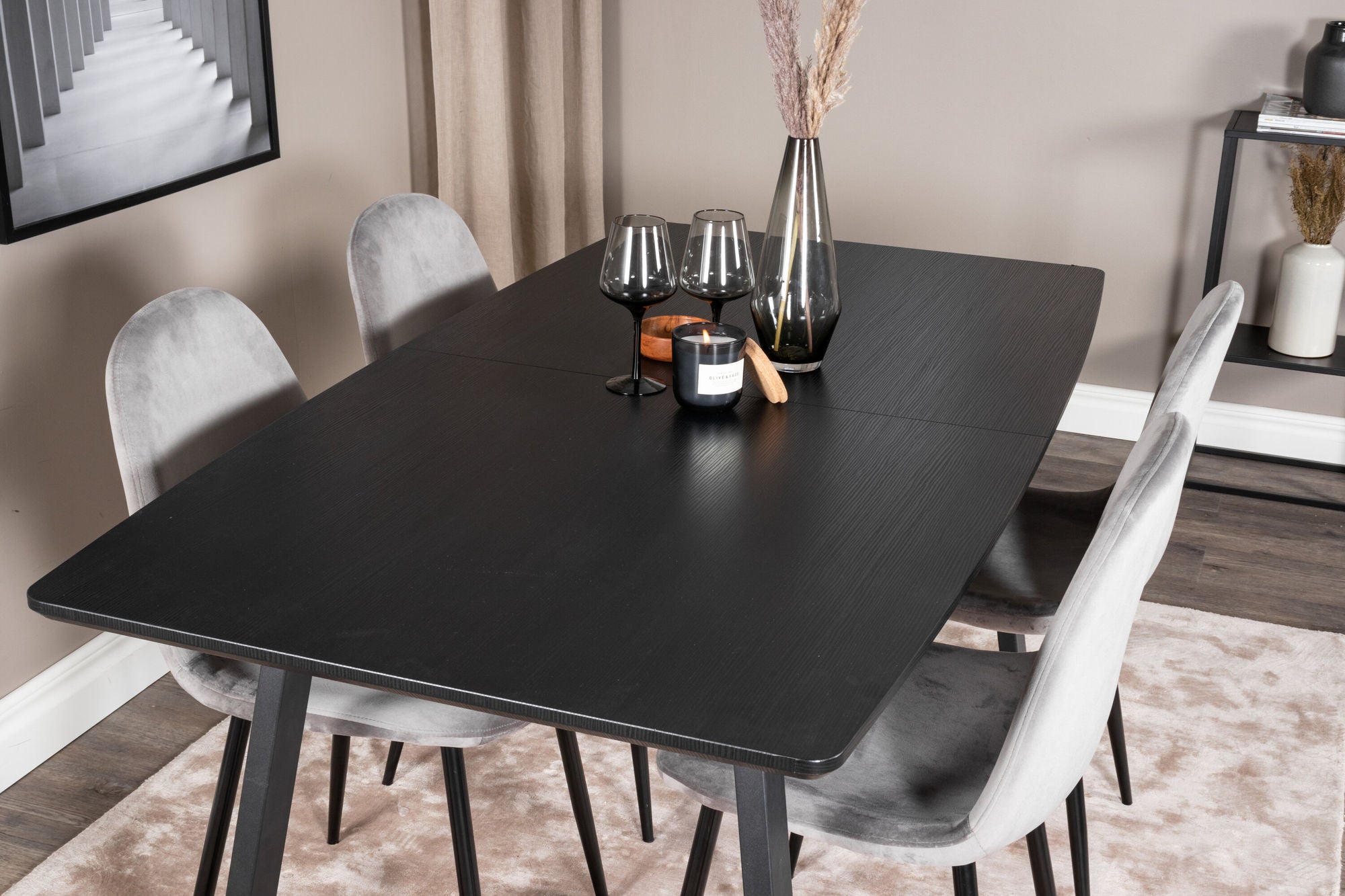 Venture Home Inca Extentionbord - Black top / black Legs+Polar Spisebordsstol - Black legs / Light Grey Velvet (ersätter 19902-885)_4
