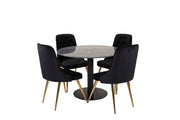 Venture Home Estelle spisebord round 106cm Grey Marble / Black Legs - Velvet Deluxe stol - Black/Matt Brass Leg 4