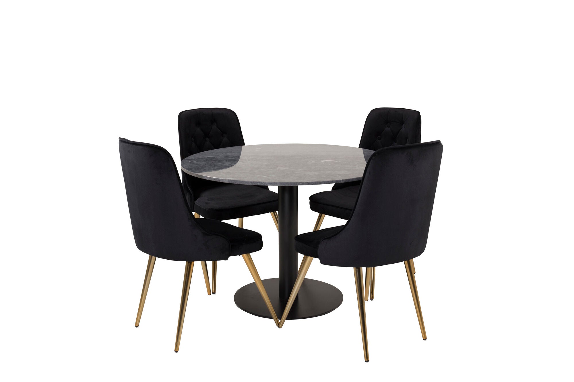 Venture Home Estelle spisebord round 106cm Grey Marble / Black Legs - Velvet Deluxe stol - Black/Matt Brass Leg 4