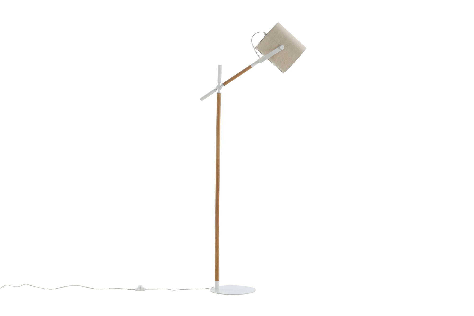 Venture Home Dennis -Floor lampe - White / Wood/Beige Linen