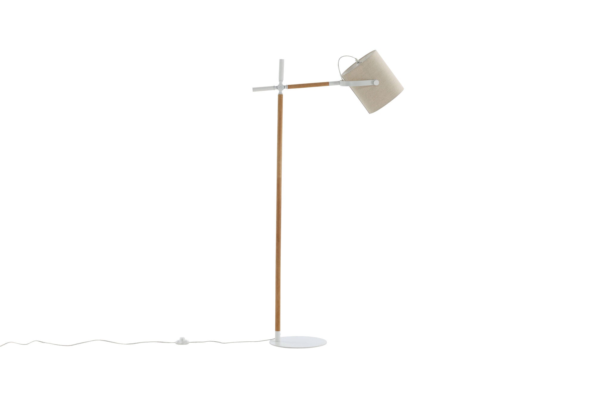 Venture Home Dennis -Floor lampe - White / Wood/Beige Linen