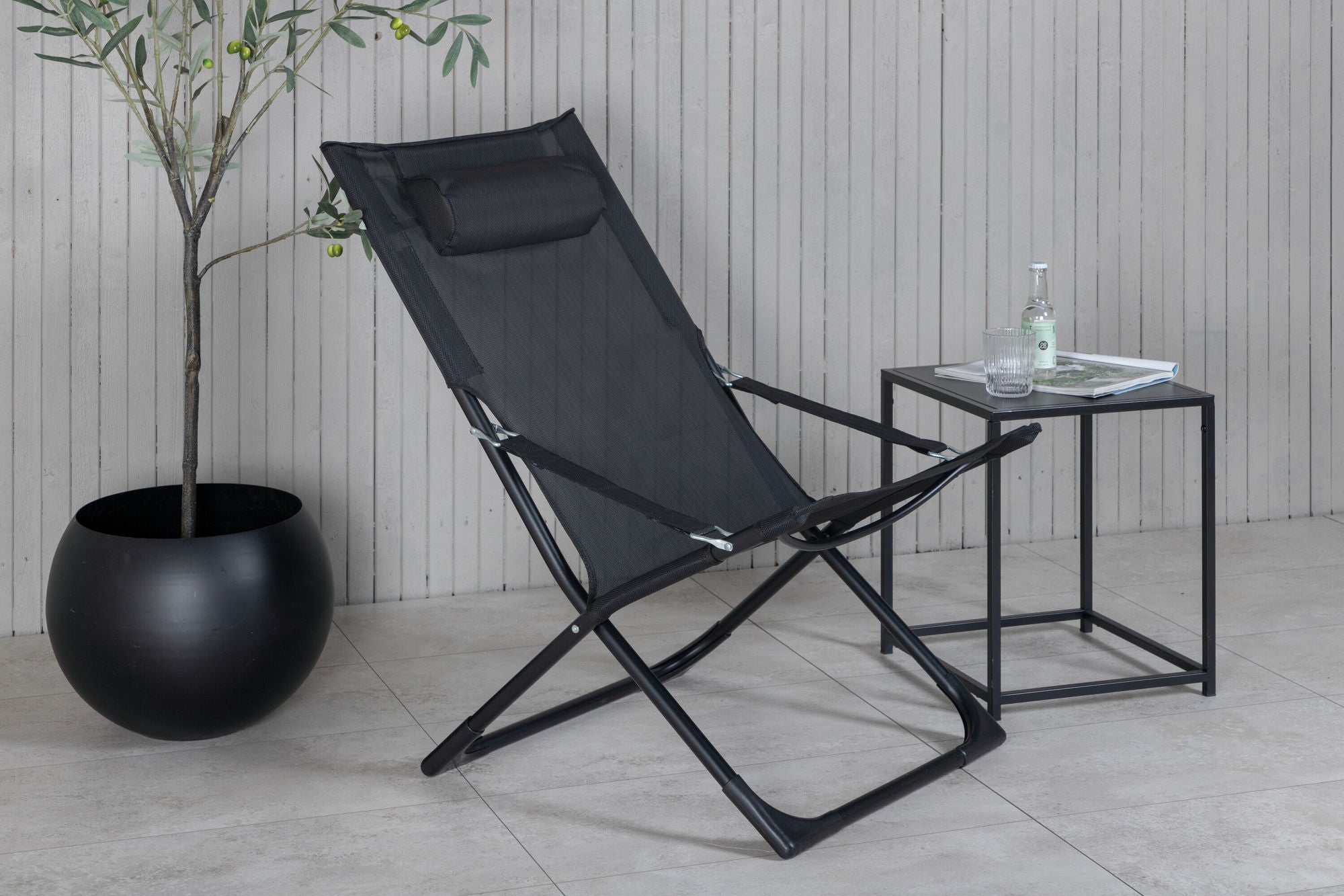 Venture Home Seville Foldable Relax stol 2-pack - Black Frame/Black Cushion