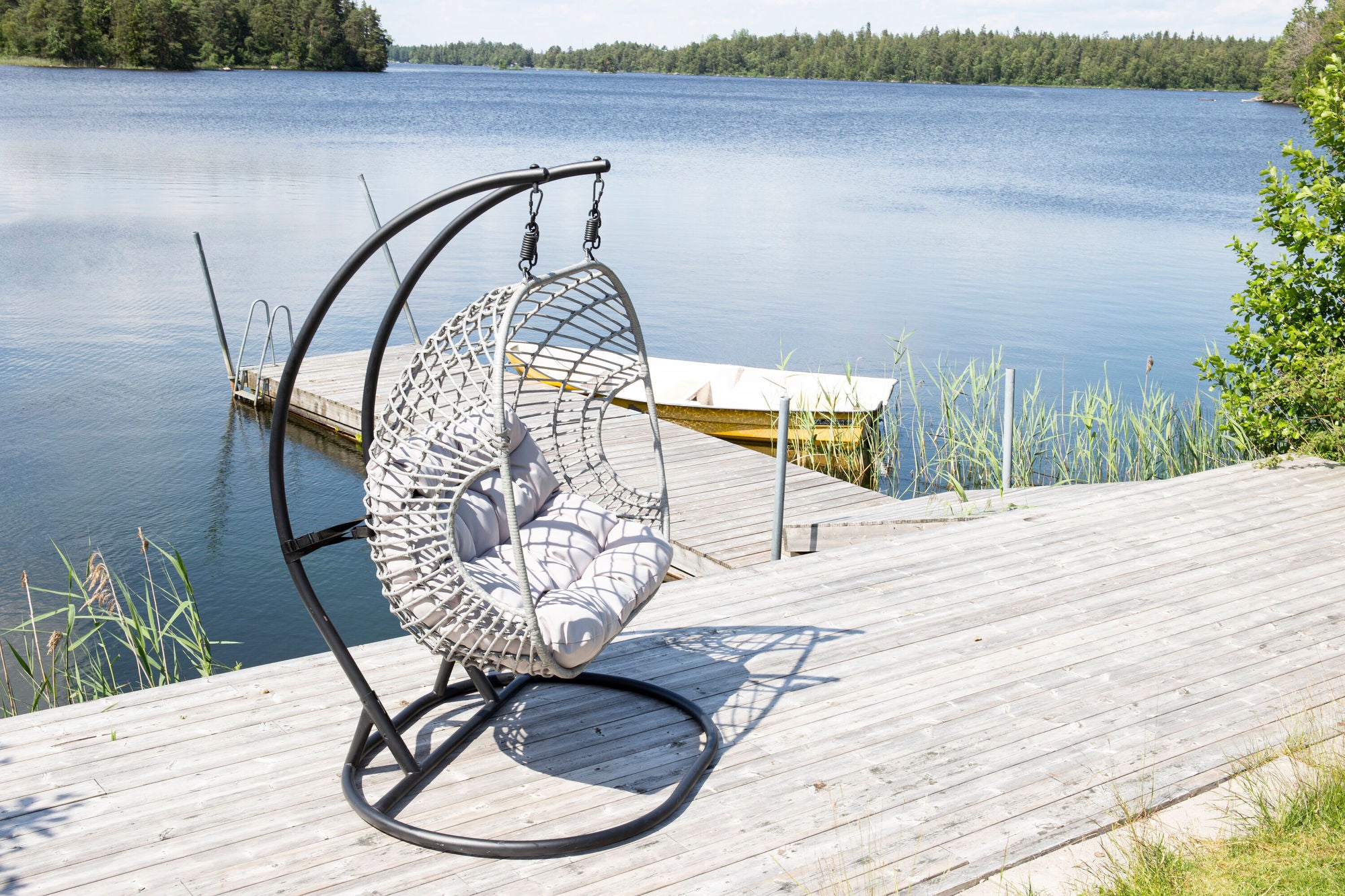 Venture Home Viga Double Hanging stol - Black Frame / Grey Wicker / Grey Cushion