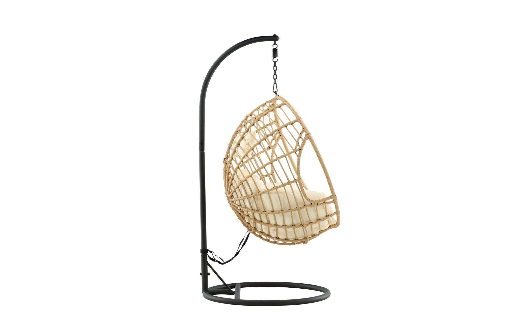 Venture Home Viga - Hanging stol rund - Black Frame / Natur Wicker / Offwhite Cushion