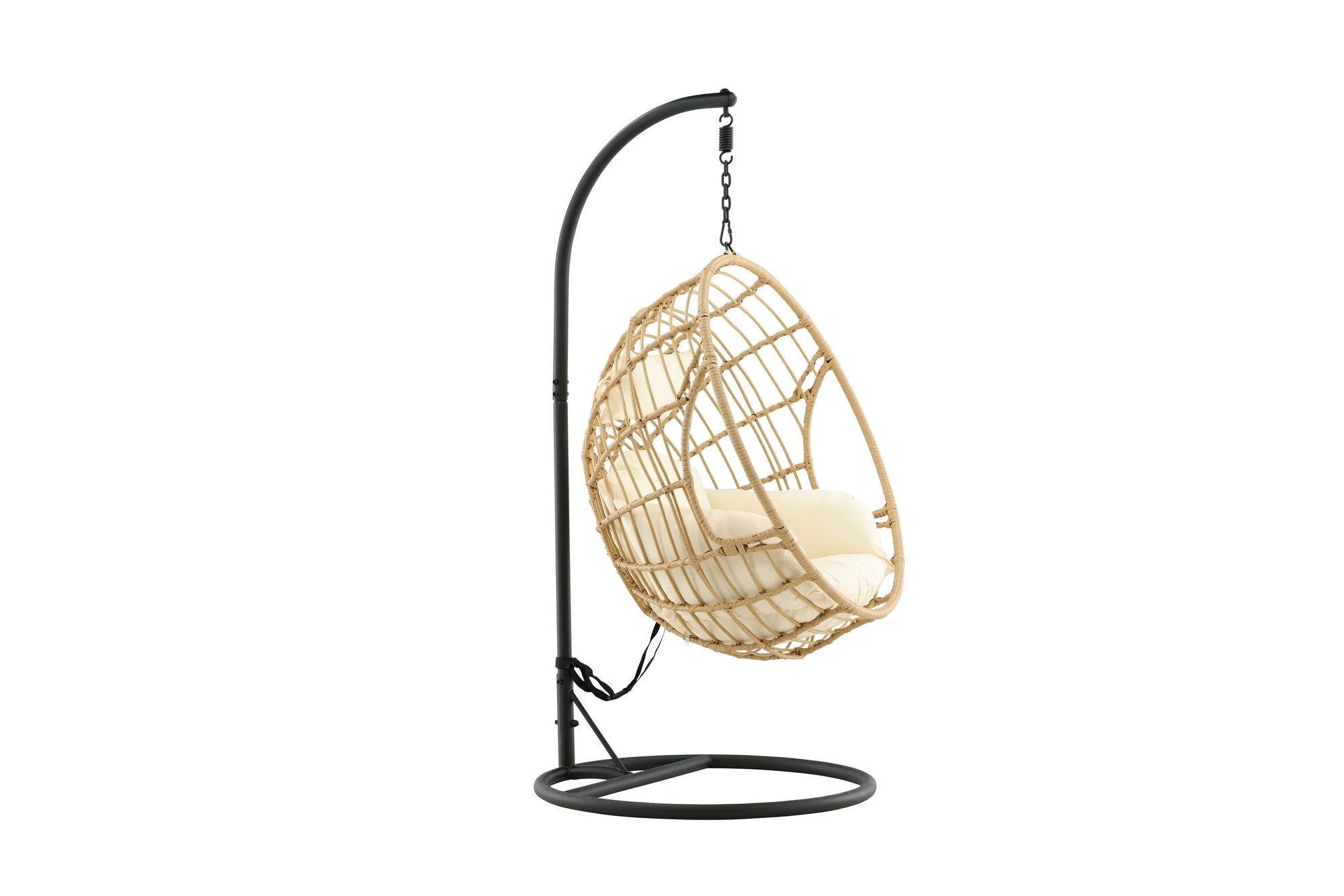 Venture Home Viga - Hanging stol rund - Black Frame / Natur Wicker / Offwhite Cushion