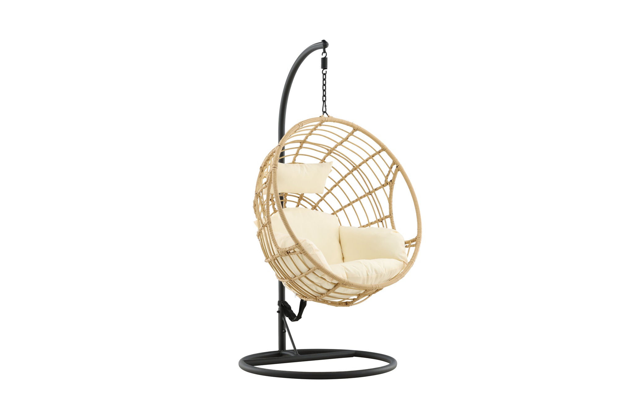 Venture Home Viga - Hanging stol rund - Black Frame / Natur Wicker / Offwhite Cushion
