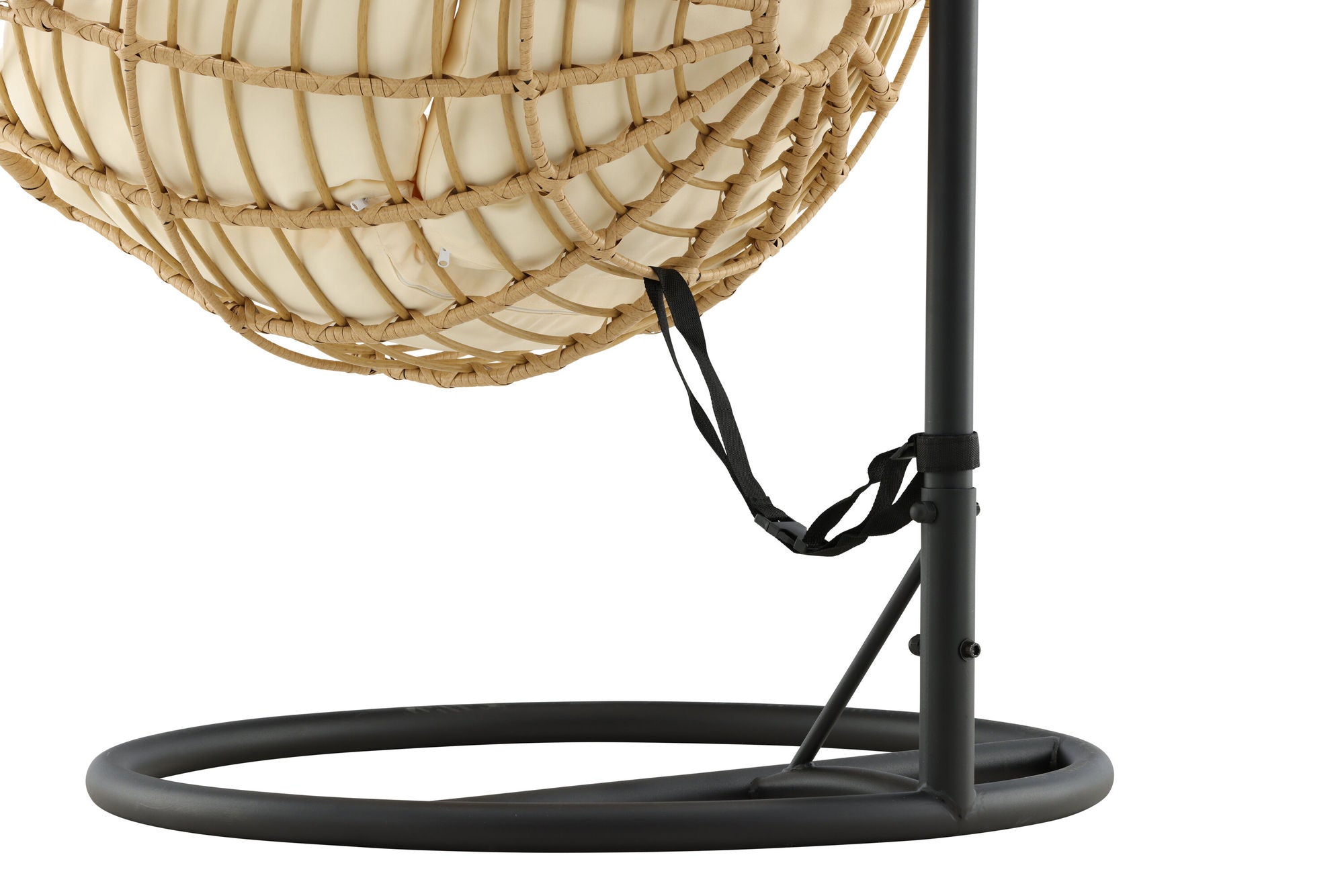 Venture Home Viga - Hanging stol rund - Black Frame / Natur Wicker / Offwhite Cushion