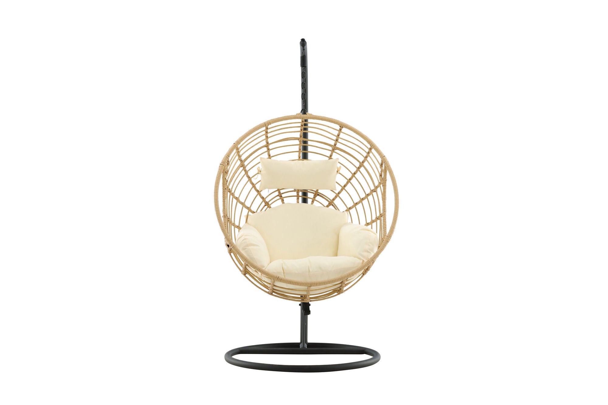 Venture Home Viga - Hanging stol rund - Black Frame / Natur Wicker / Offwhite Cushion