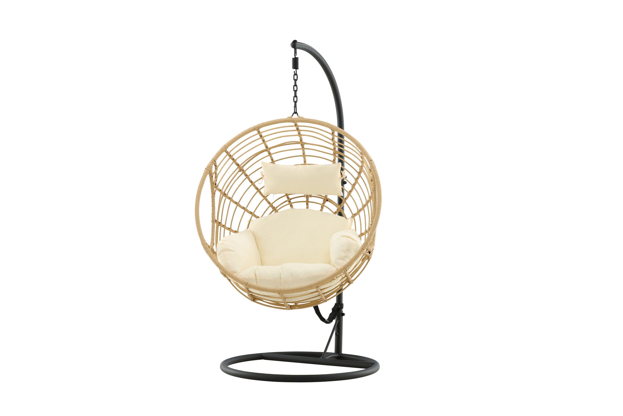 Venture Home Viga - Hanging stol rund - Black Frame / Natur Wicker / Offwhite Cushion