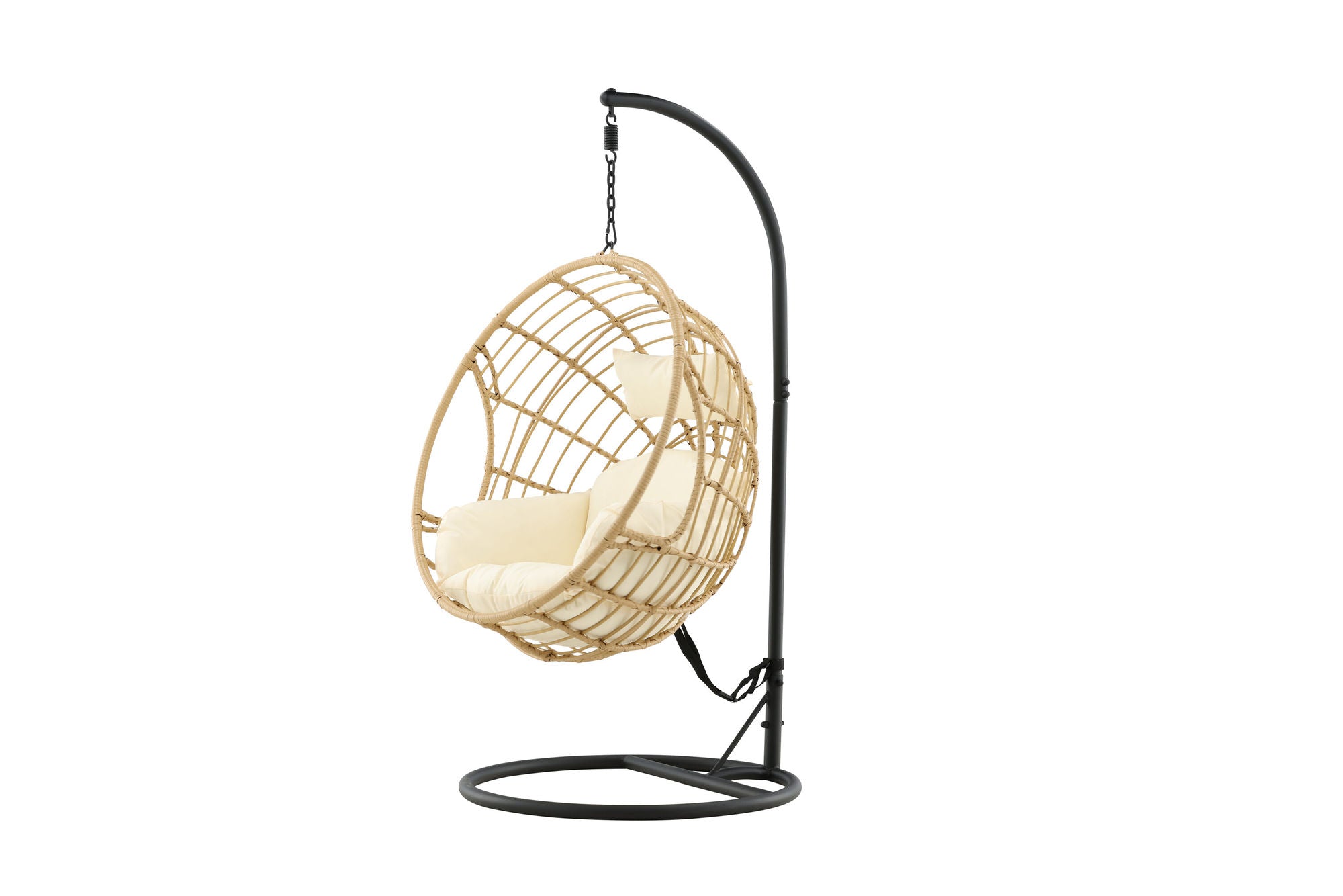 Venture Home Viga - Hanging stol rund - Black Frame / Natur Wicker / Offwhite Cushion