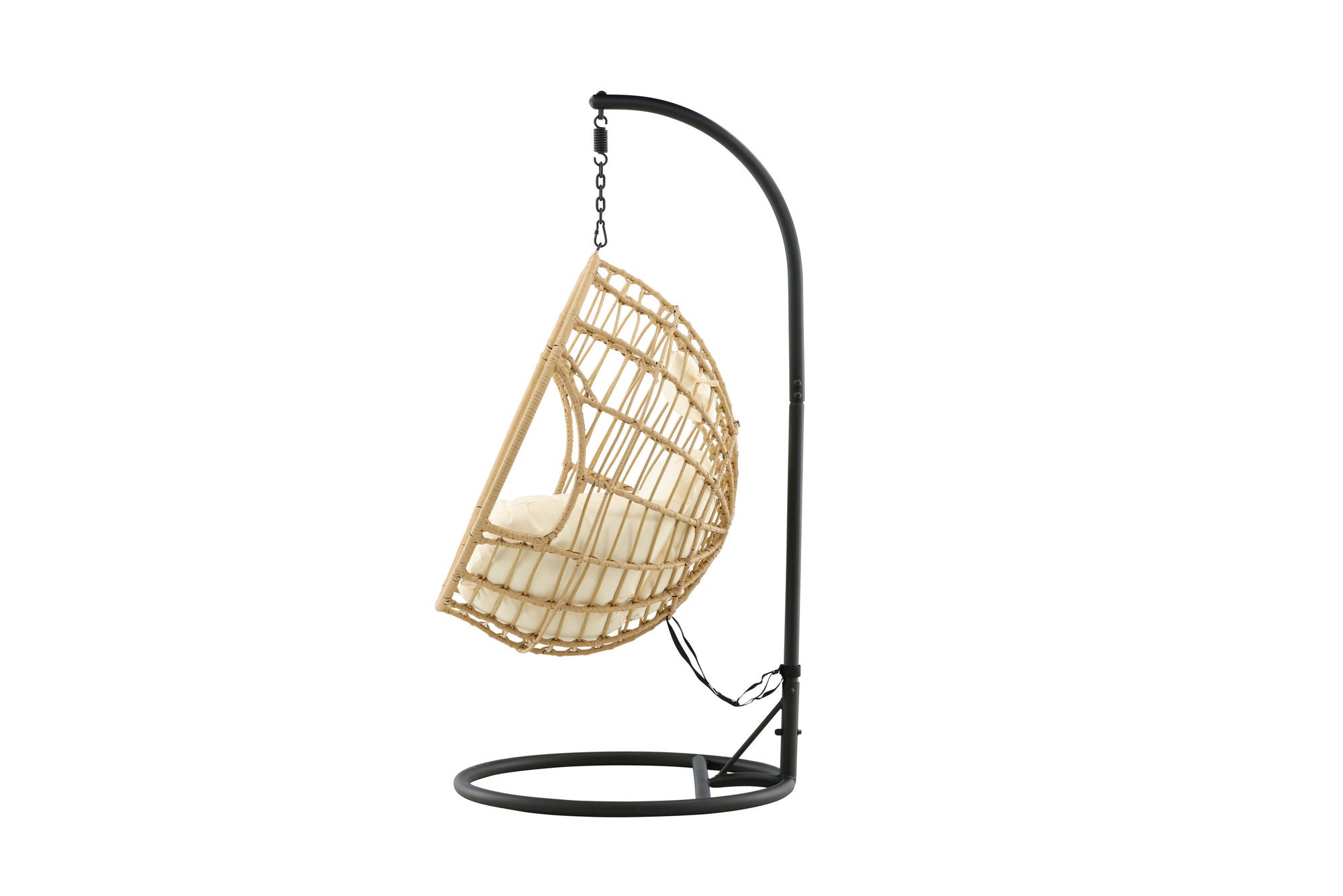 Venture Home Viga - Hanging stol rund - Black Frame / Natur Wicker / Offwhite Cushion