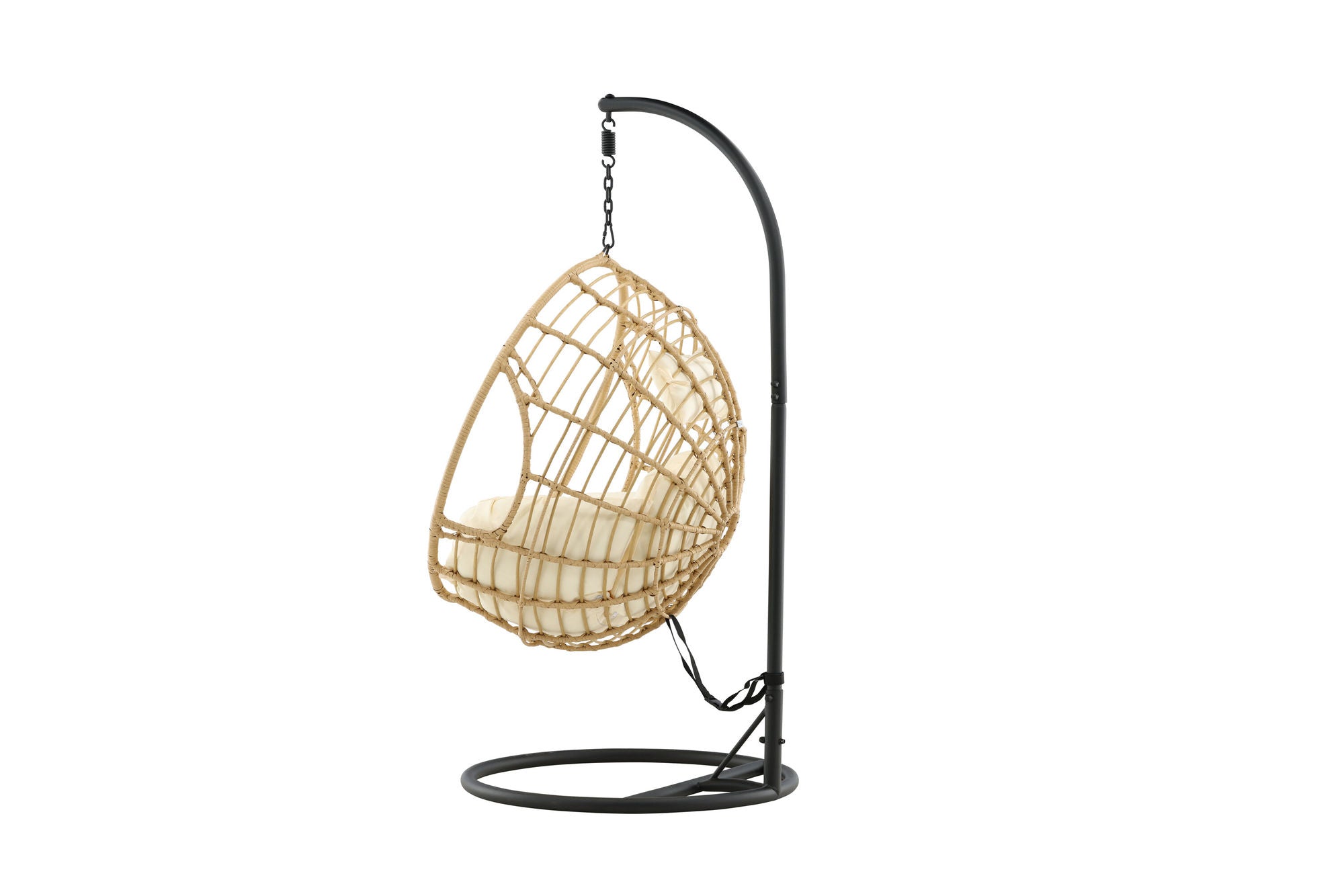 Venture Home Viga - Hanging stol rund - Black Frame / Natur Wicker / Offwhite Cushion