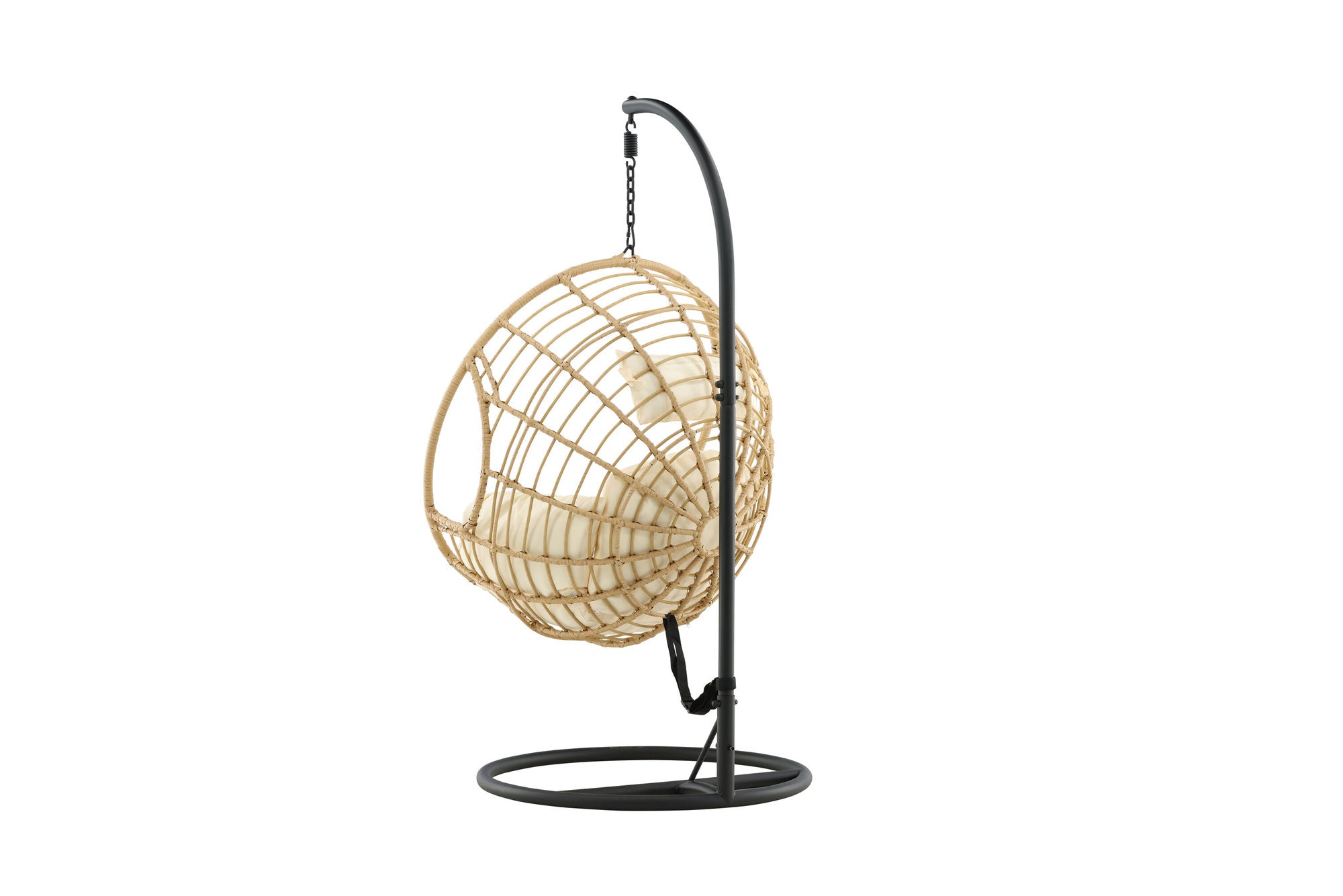 Venture Home Viga - Hanging stol rund - Black Frame / Natur Wicker / Offwhite Cushion