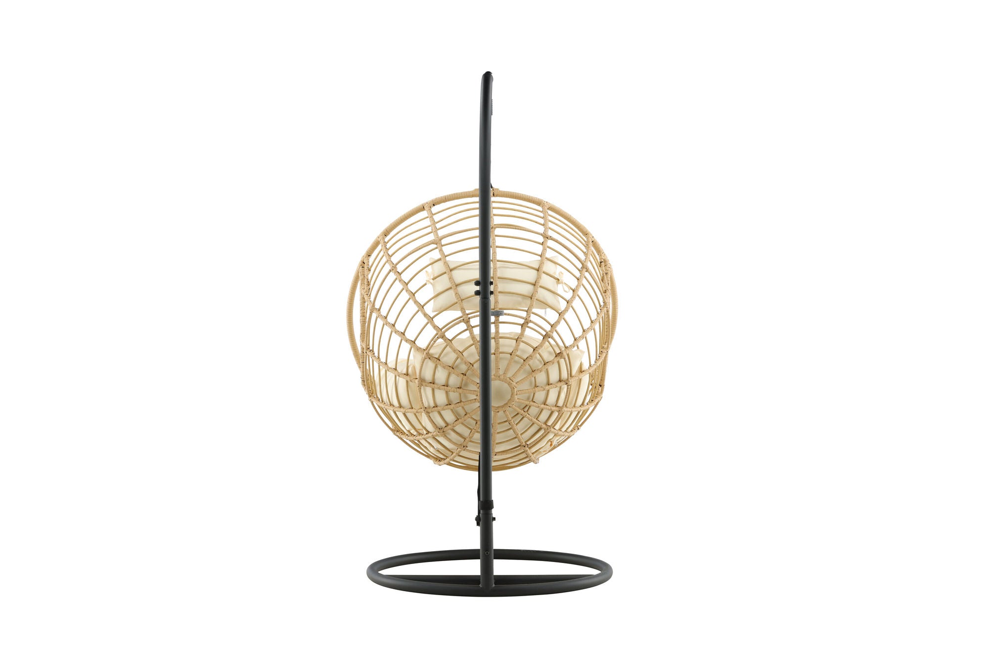 Venture Home Viga - Hanging stol rund - Black Frame / Natur Wicker / Offwhite Cushion