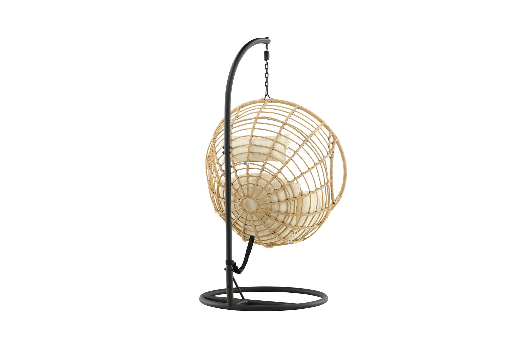 Venture Home Viga - Hanging stol rund - Black Frame / Natur Wicker / Offwhite Cushion