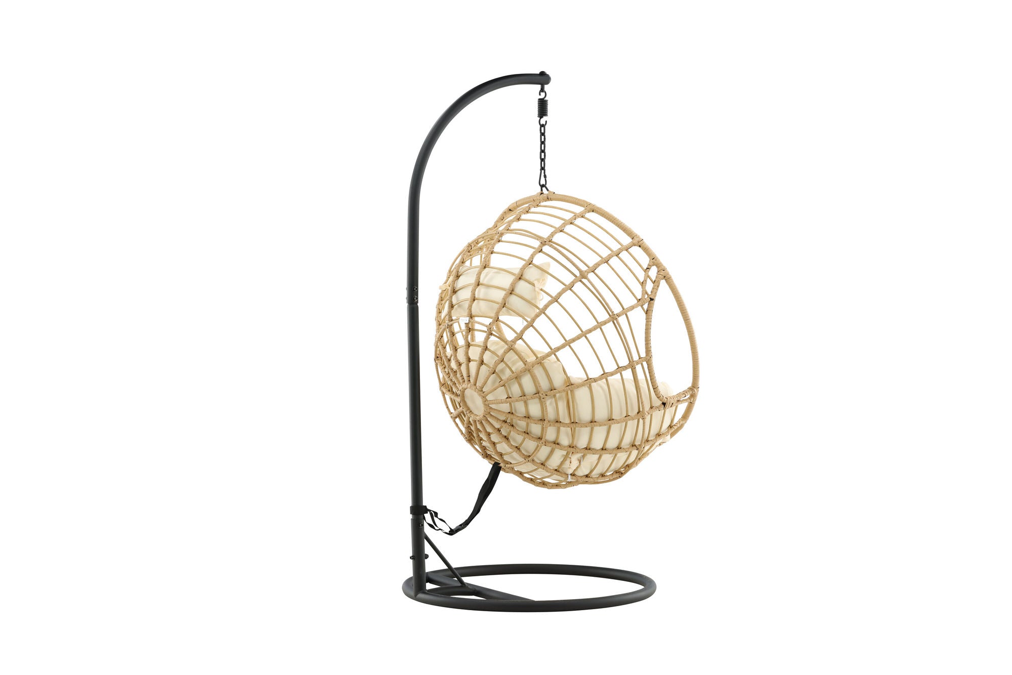 Venture Home Viga - Hanging stol rund - Black Frame / Natur Wicker / Offwhite Cushion