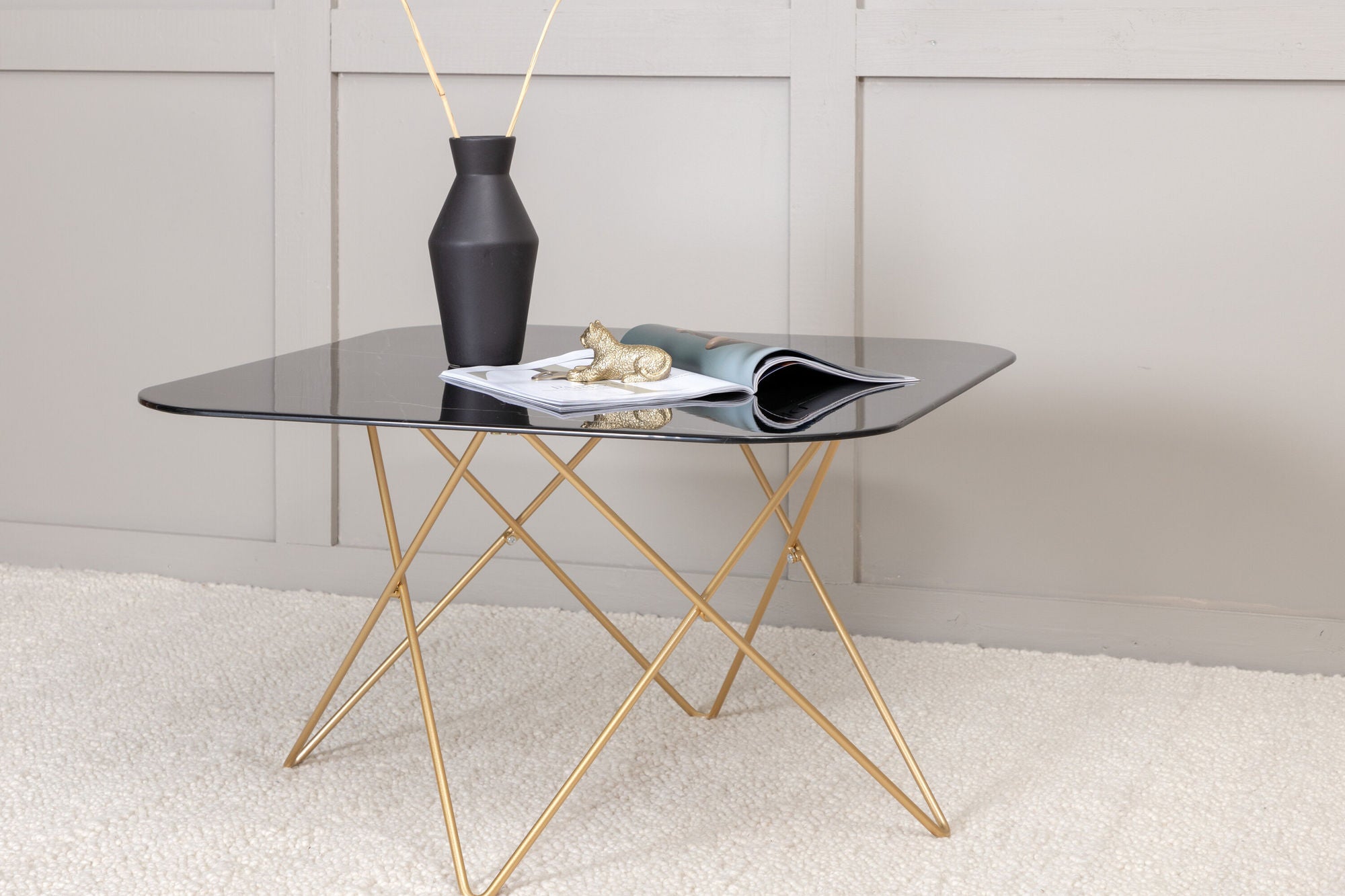 Venture Home Tristar Sofa bord - Brushed Brass / Black glass Marble