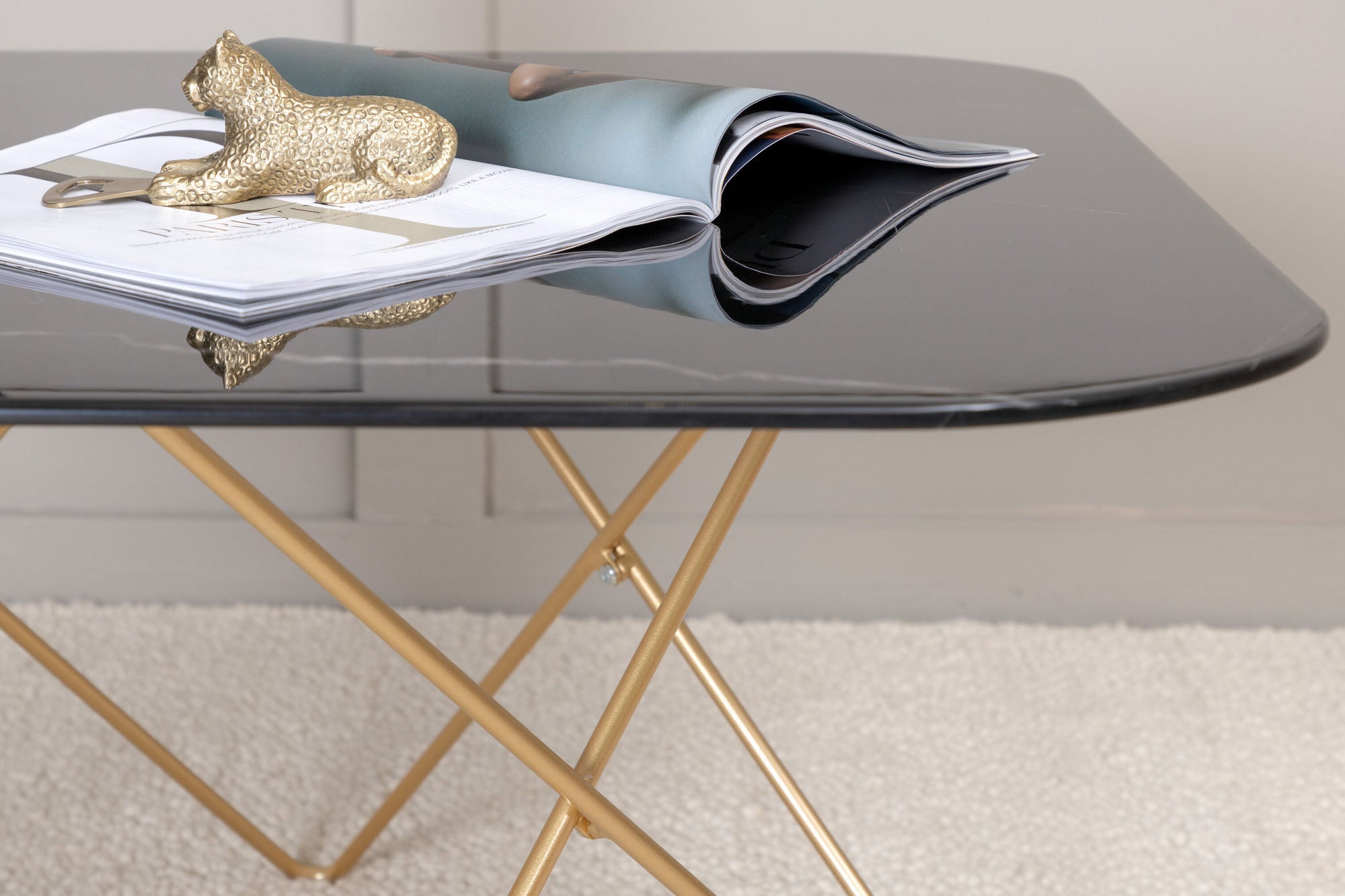 Venture Home Tristar Sofa bord - Brushed Brass / Black glass Marble