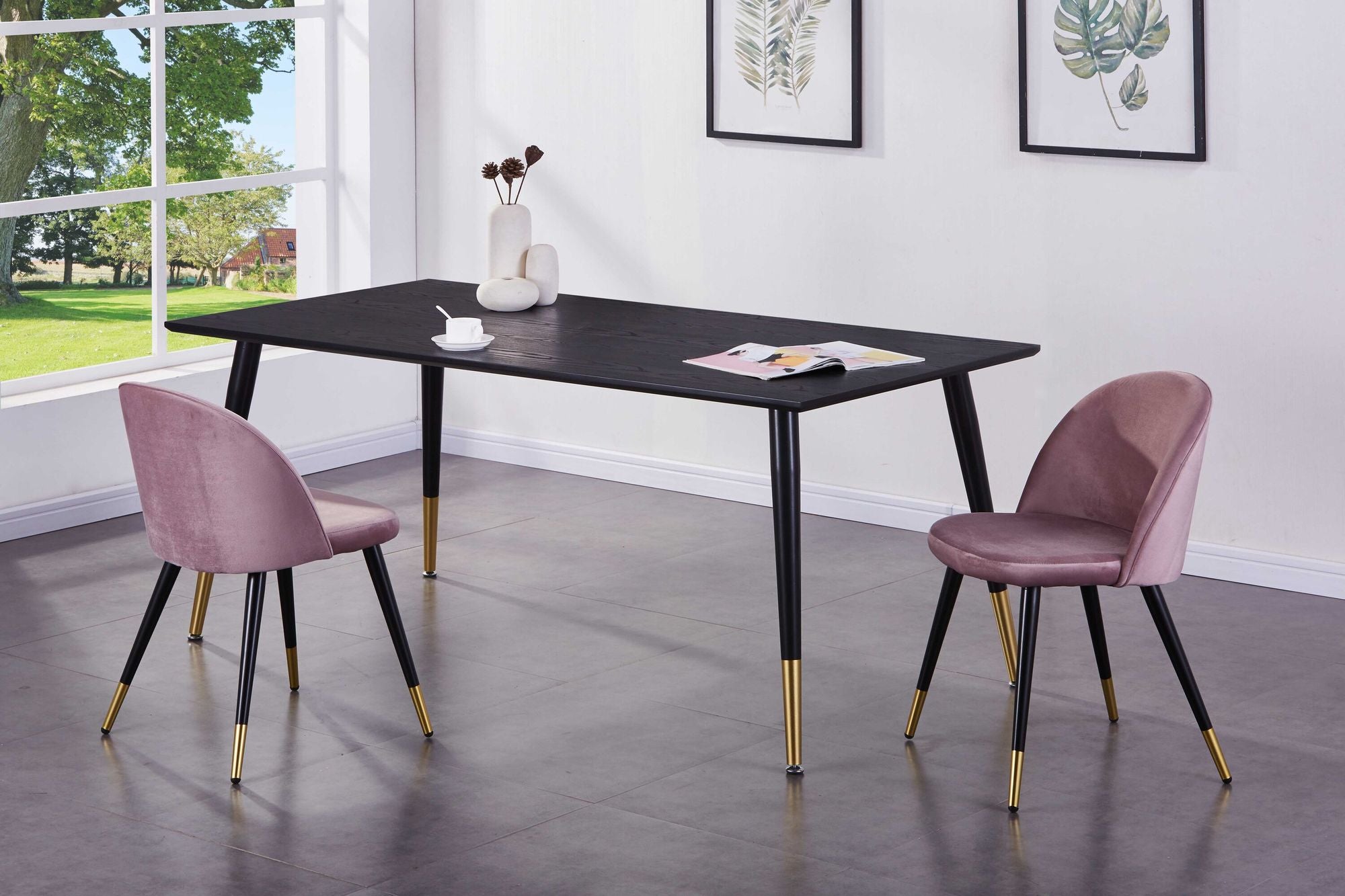 Venture Home Dipp spisebord - 180*90cm - Black Veneer / black legs w brass dipp