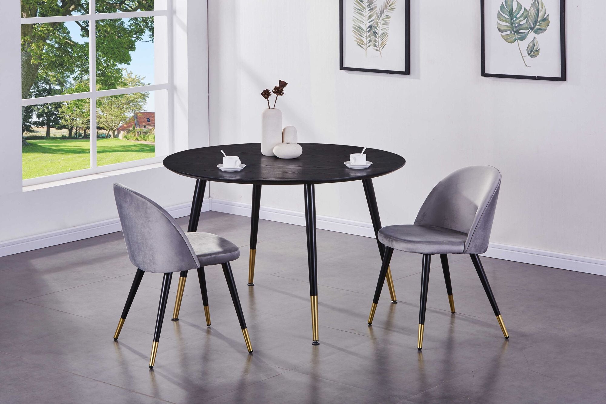 Venture Home Dipp spisebord - 115cm - Black Veneer / black legs w brass dipp