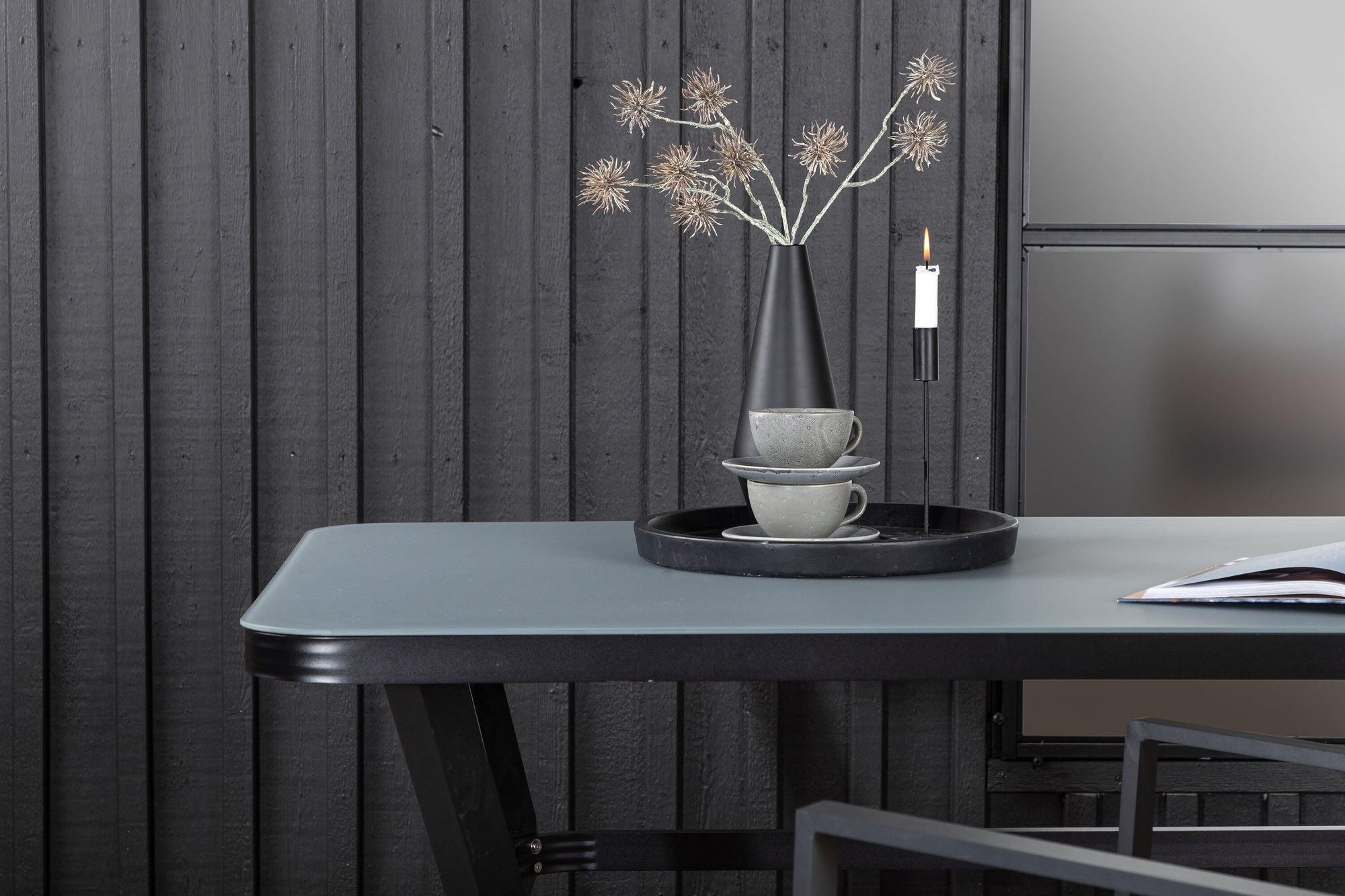 Venture Home Virya spisebord - BLACK Alu / Grey Glass - small bord