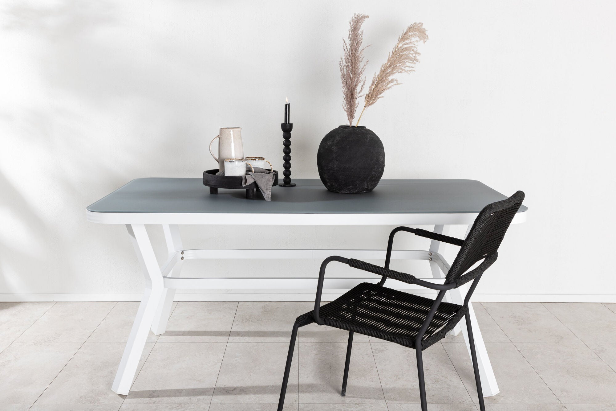 Venture Home Virya spisebord - White Alu / Grey Glass - small bord
