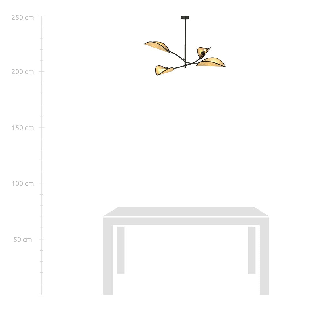 LOTUS 4 SORT/RATTAN Loftlampe