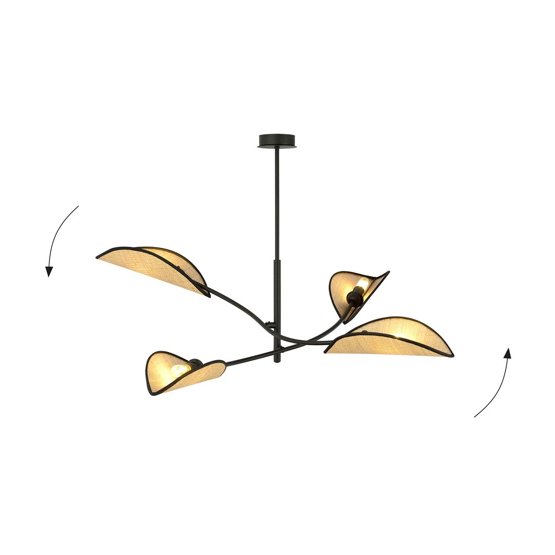 LOTUS 4 SORT/RATTAN Loftlampe