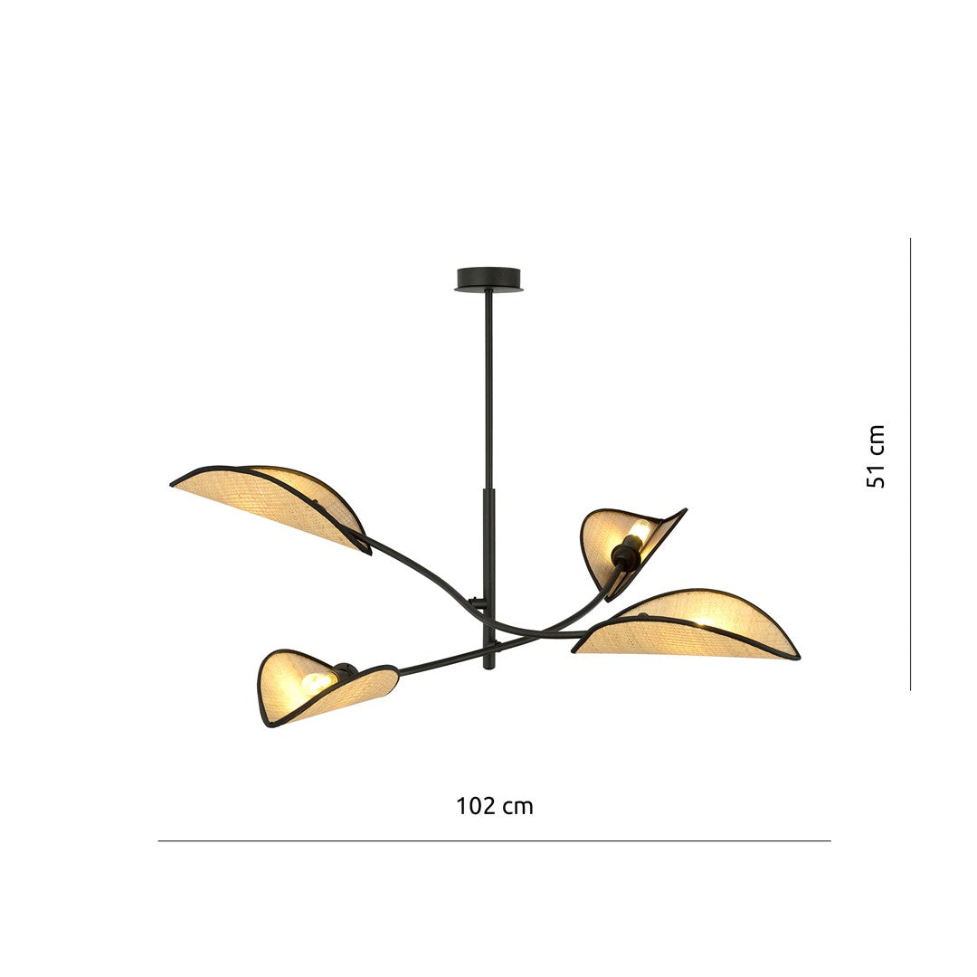 LOTUS 4 SORT/RATTAN Loftlampe