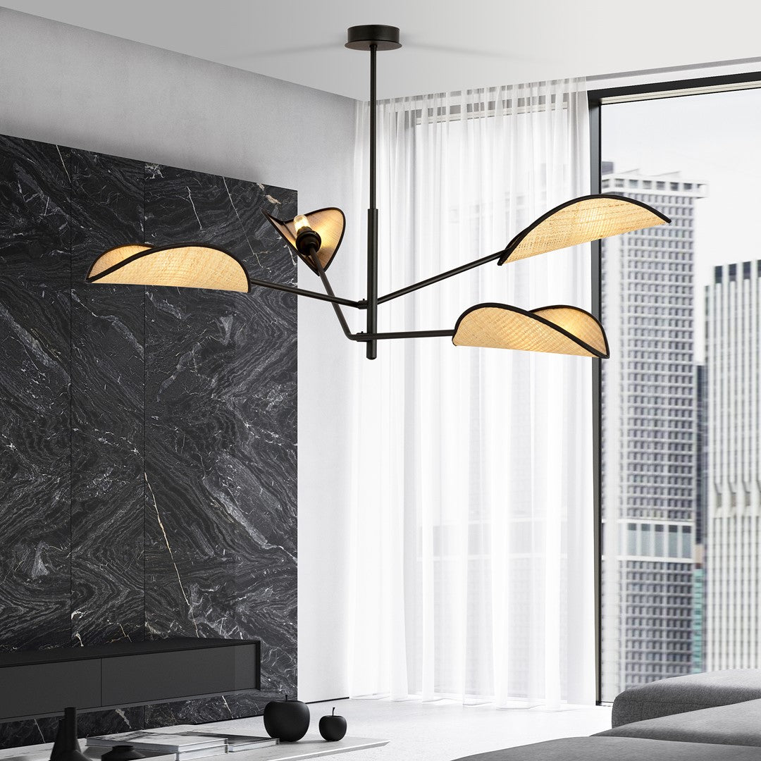 VENE 4 SORT/RATTAN Loftlampe