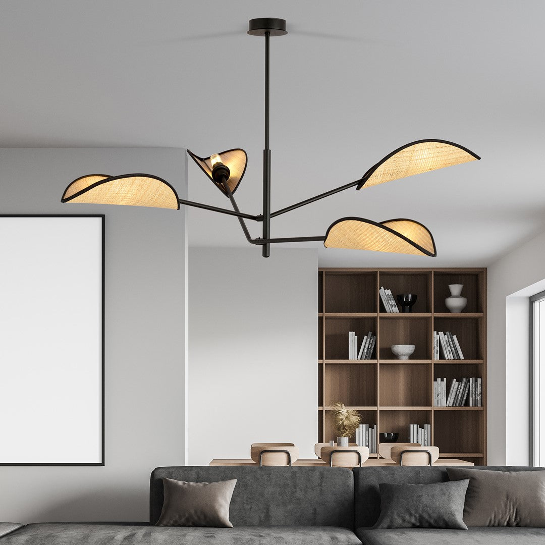 VENE 4 SORT/RATTAN Loftlampe