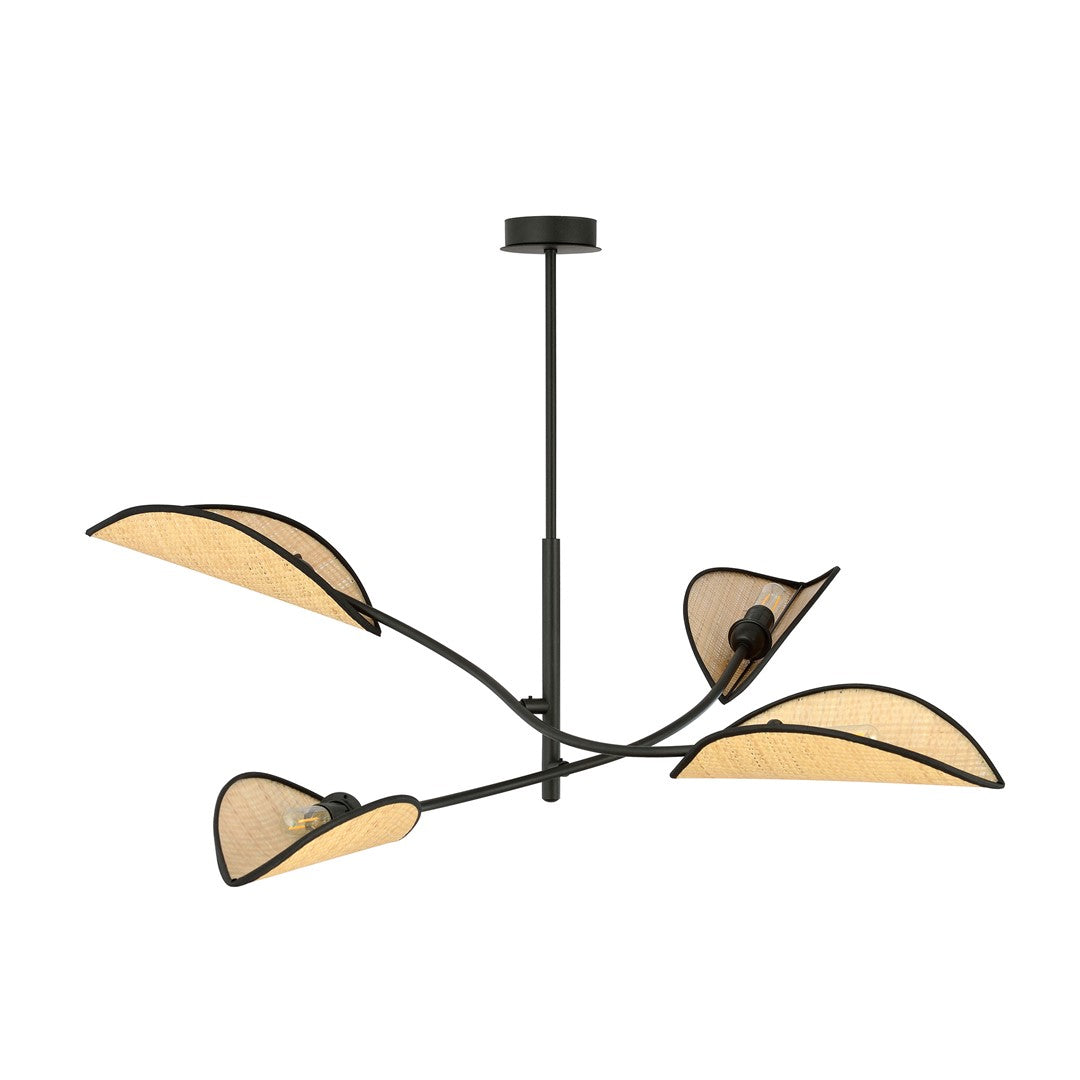 LOTUS 4 SORT/RATTAN Loftlampe