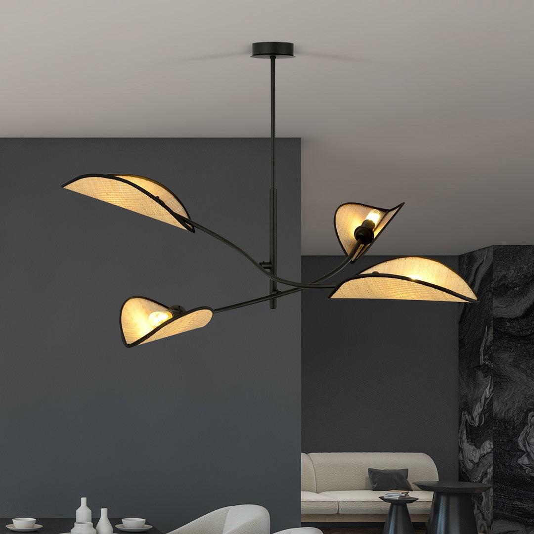 LOTUS 4 SORT/RATTAN Loftlampe