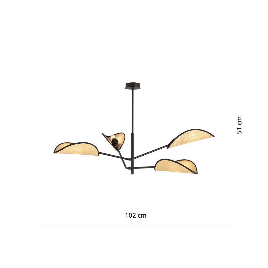 VENE 4 SORT/RATTAN Loftlampe