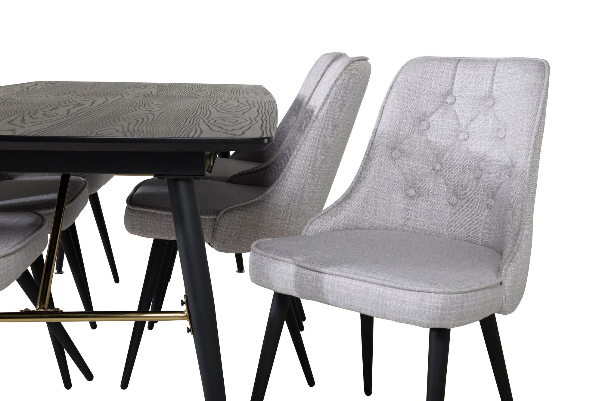 Venture Home Gold Extention bord - 180/220*85*H76 Black Veneer - Black legs - Brass details+Velvet Deluxe Spisebordsstol - Black Legs - Light Grey Fabric_6