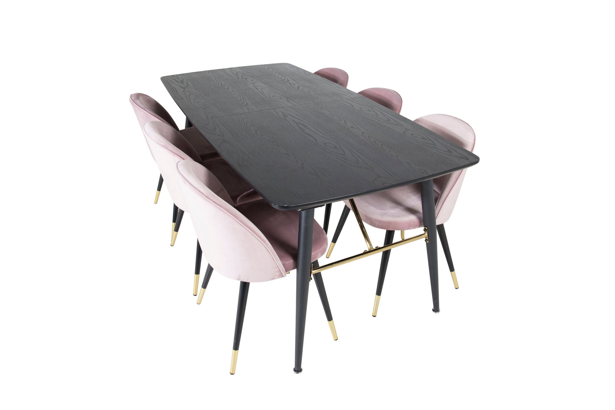 Venture Home Gold Extention bord - 180/220*85*H76 Black Veneer - Black legs - Brass details+Velvet Spisebordsstol Brass - Pink / Black_6