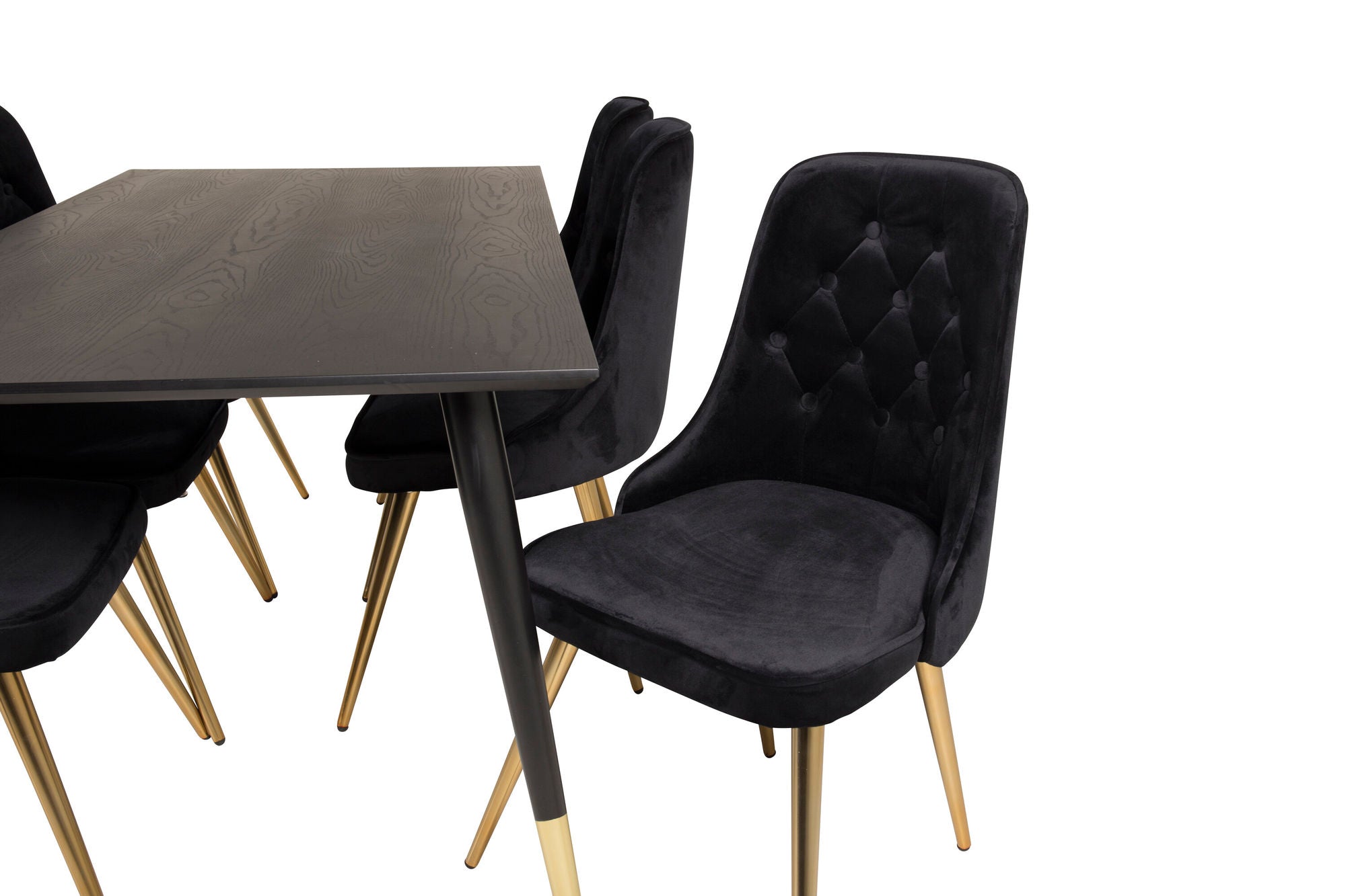 Venture Home Dipp spisebord - 180*90cm - Black Veneer / black legs w brass dipp - Velvet Deluxe stol - Black/Matt Brass Leg 6