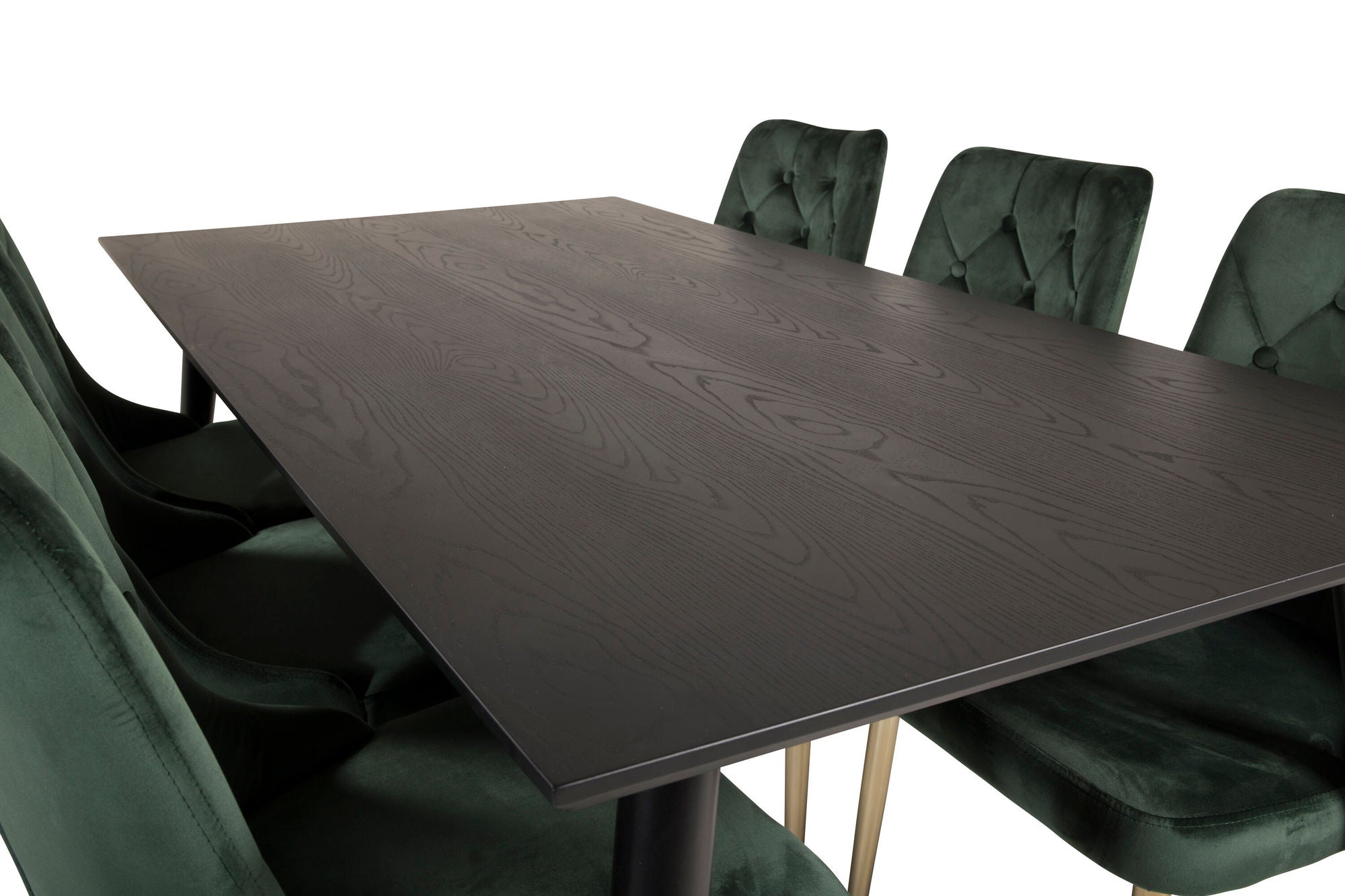 Venture Home Dipp spisebord - 180*90cm - Black Veneer / black legs w brass dipp +Velvet Lyx Matstol - Matt Mässing / Mossgrön Sammet_6