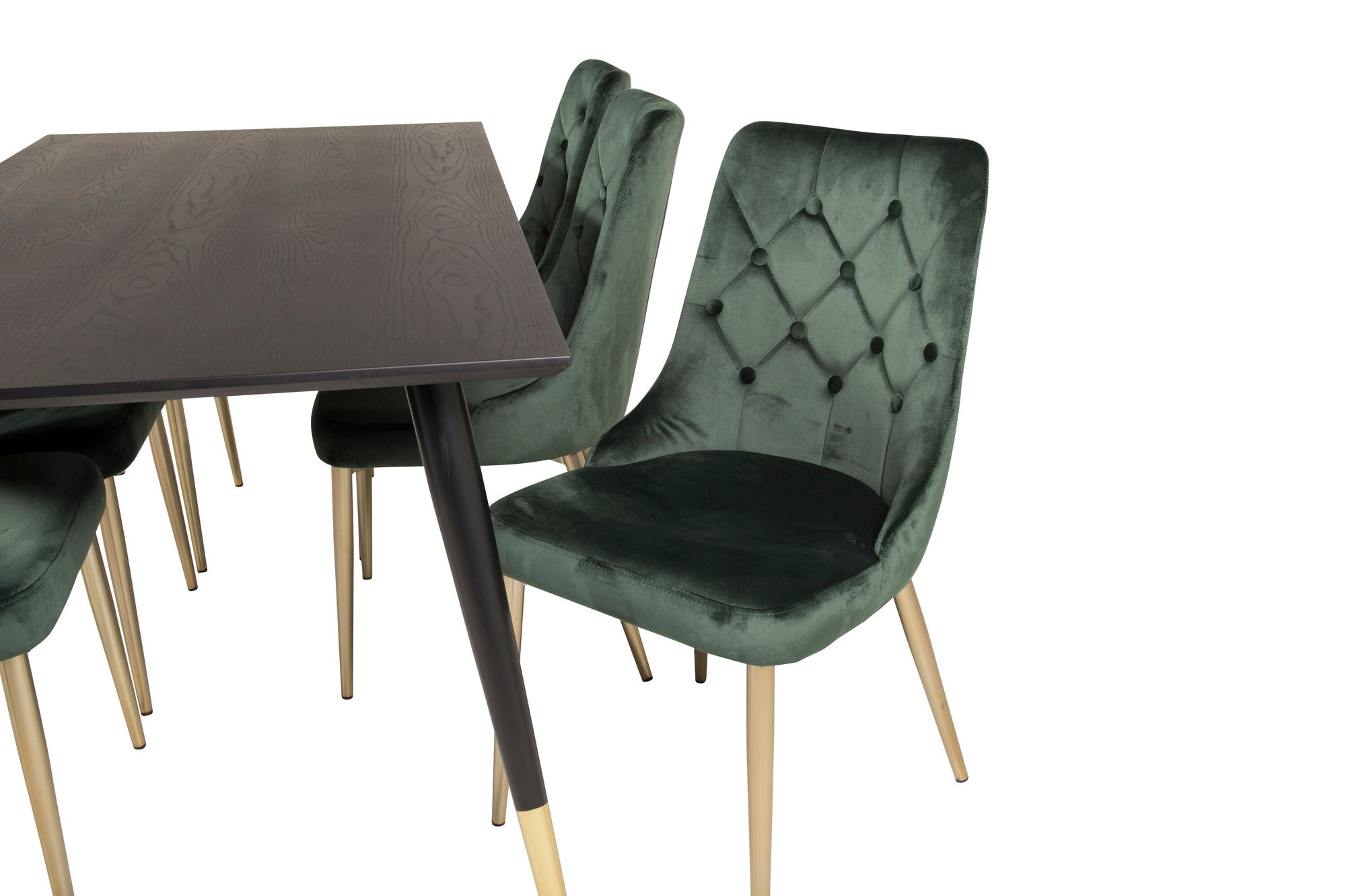 Venture Home Dipp spisebord - 180*90cm - Black Veneer / black legs w brass dipp +Velvet Lyx Matstol - Matt Mässing / Mossgrön Sammet_6