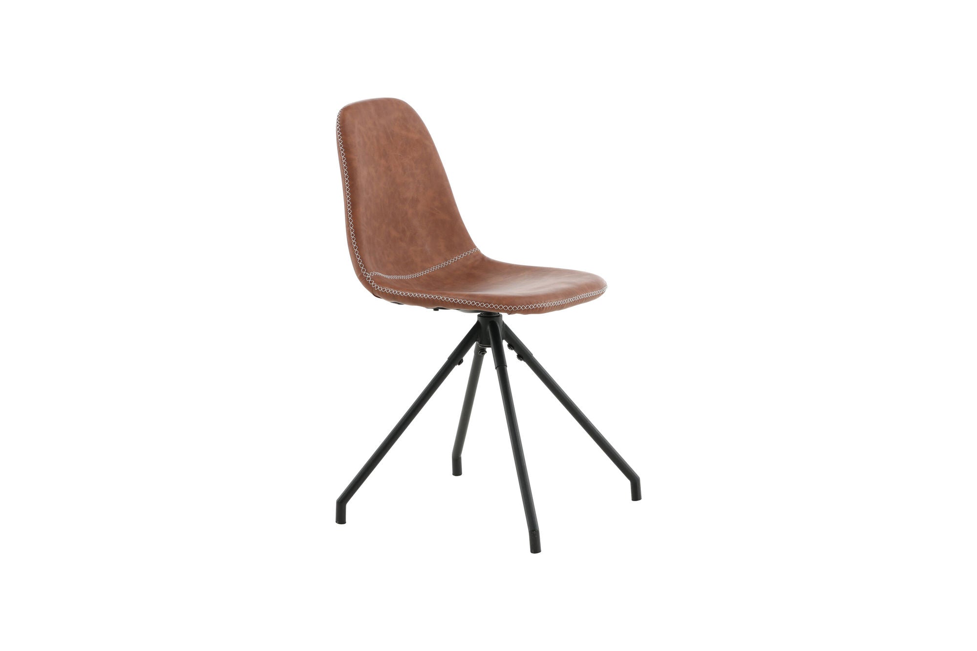 Venture Home Polar Spisebordsstol With Spin Function 2-pack - Black Legs - Brown PU - White Stitches