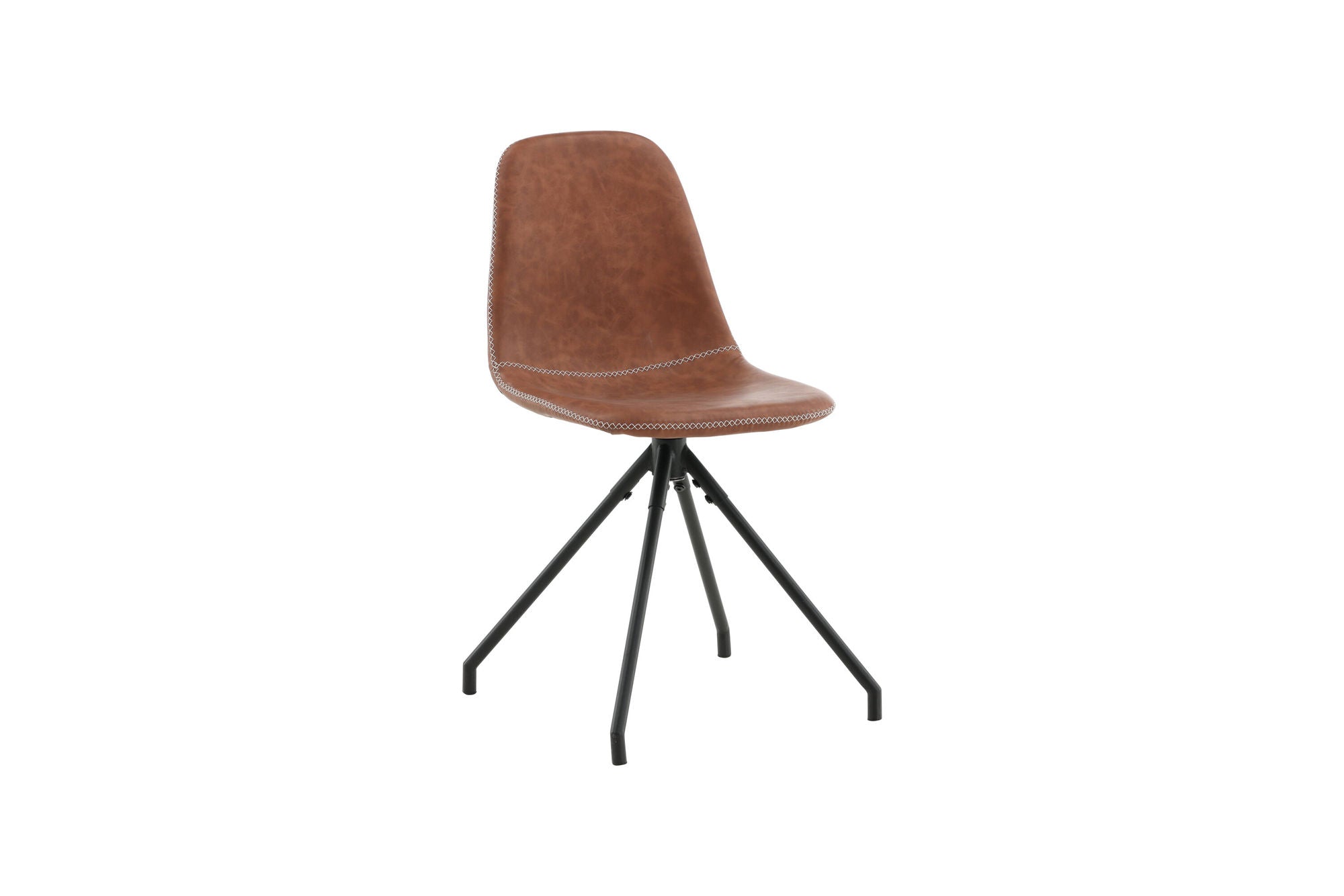 Venture Home Polar Spisebordsstol With Spin Function 2-pack - Black Legs - Brown PU - White Stitches
