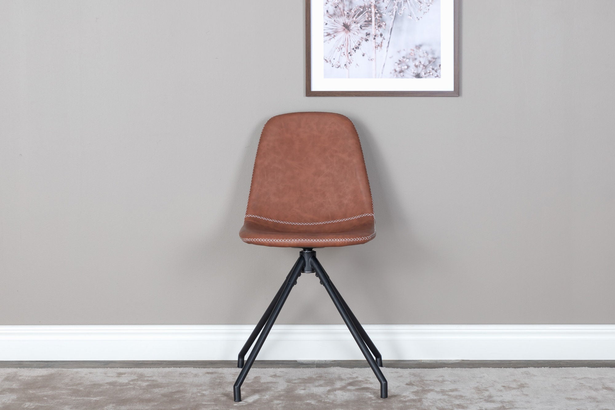 Venture Home Polar Spisebordsstol With Spin Function 2-pack - Black Legs - Brown PU - White Stitches