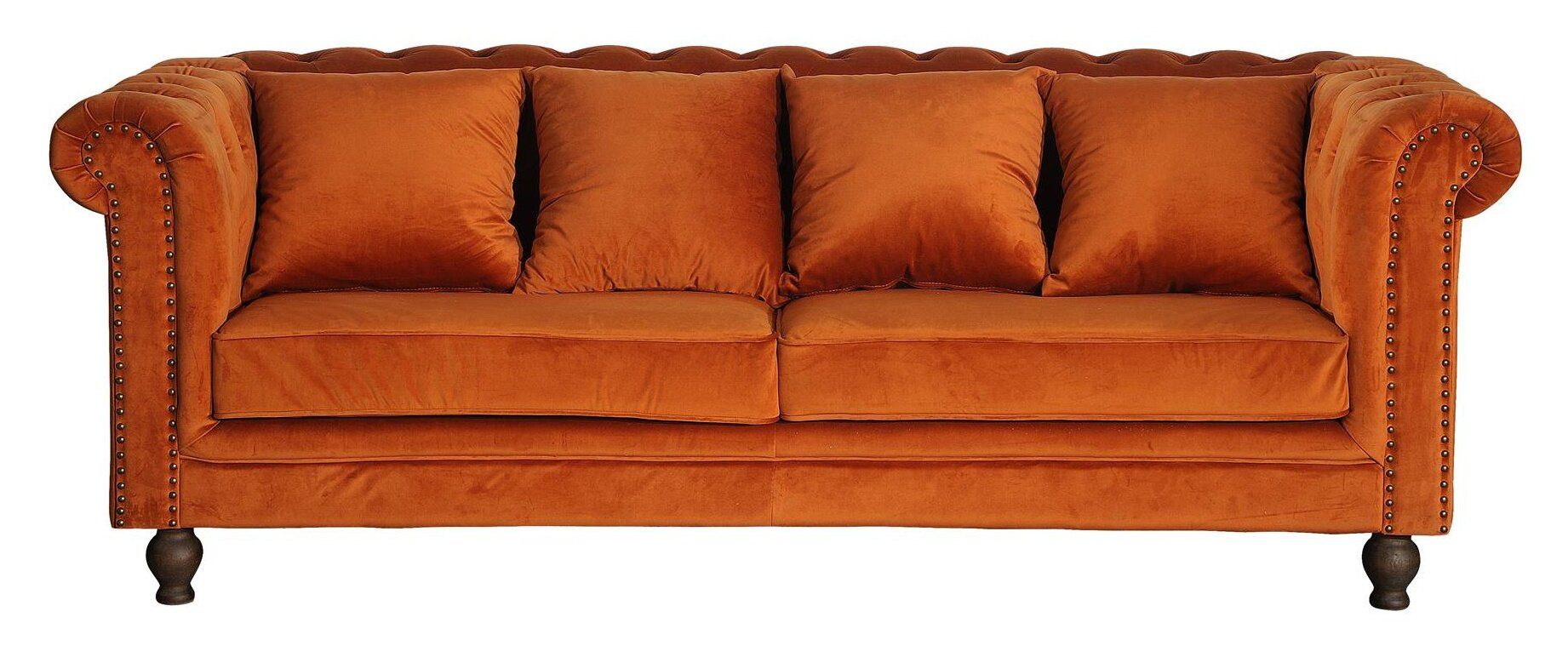 Venture Home Velvet 3-seat sofa - Rusty Orange - Inc 4 pillows