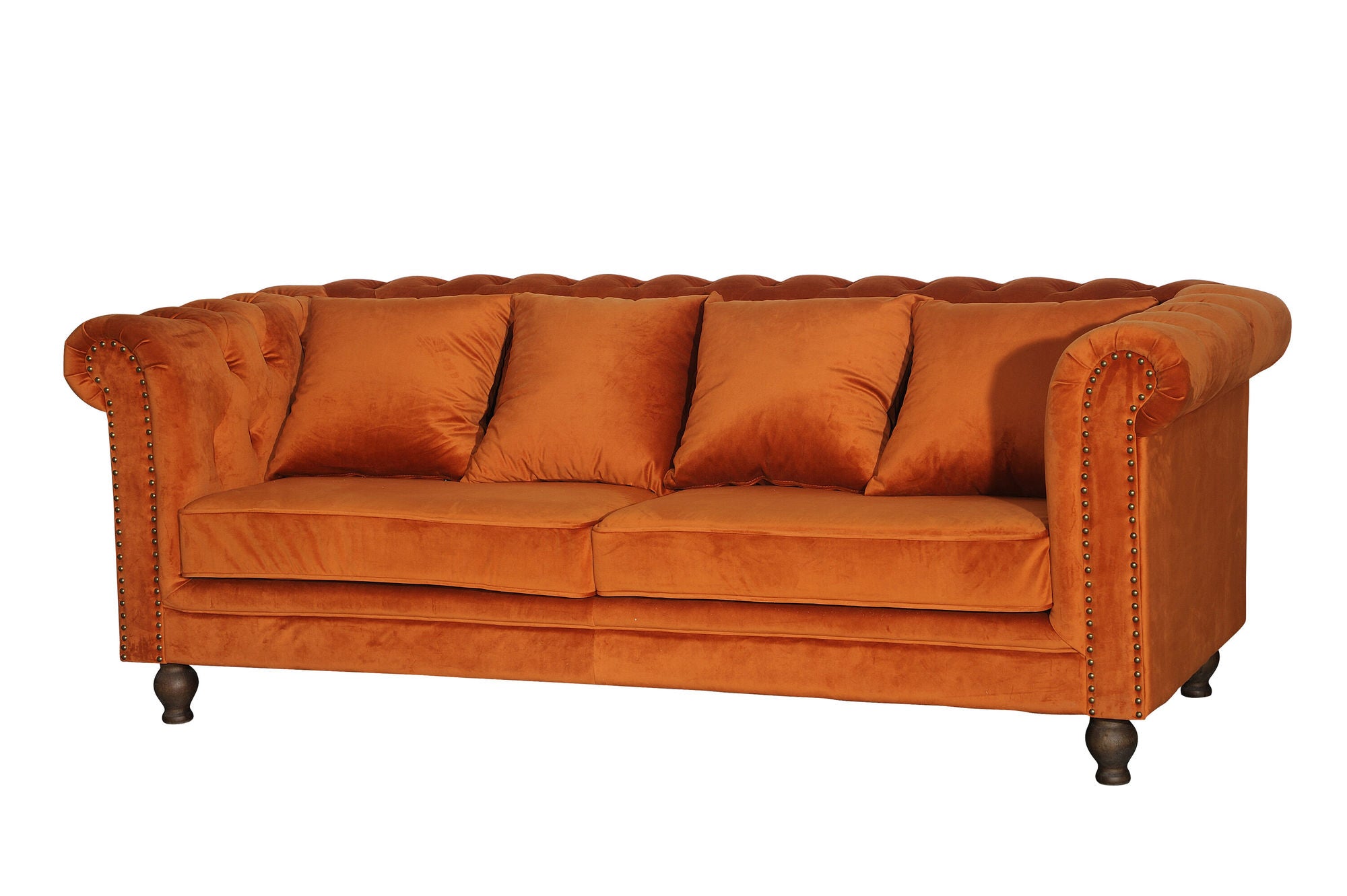 Venture Home Velvet 3-seat sofa - Rusty Orange - Inc 4 pillows