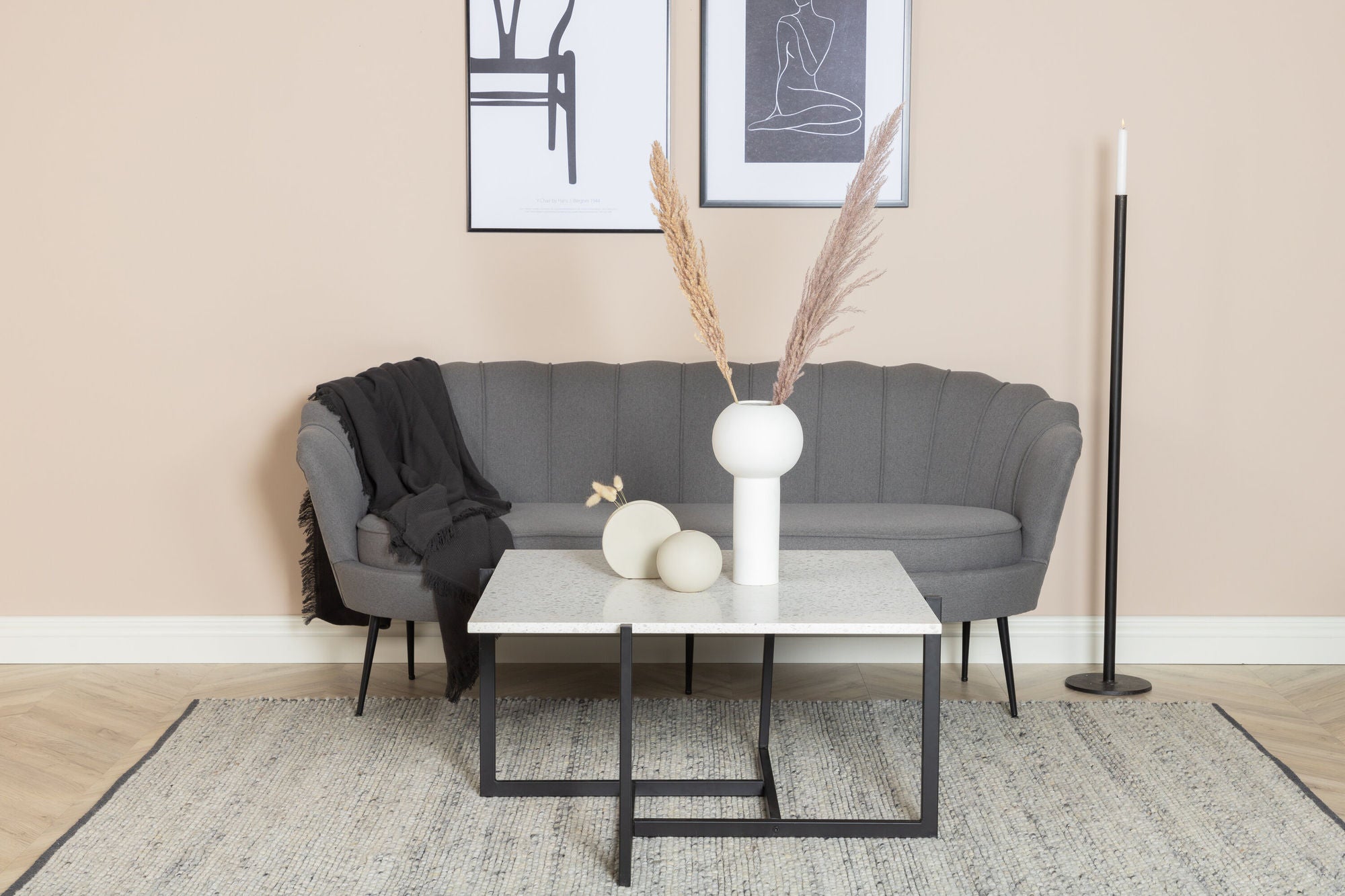 Venture Home Calais Sofa 3-seater -Grey Fabric - Black Legs